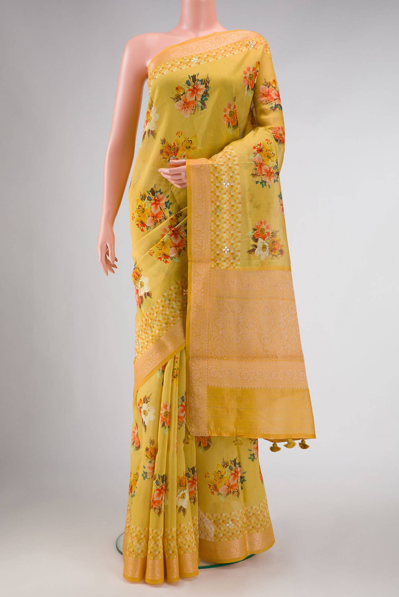 Mustard Chanderi Silk Saree