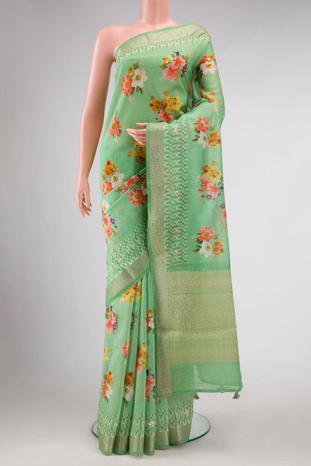 Light Green Chanderi Silk Saree