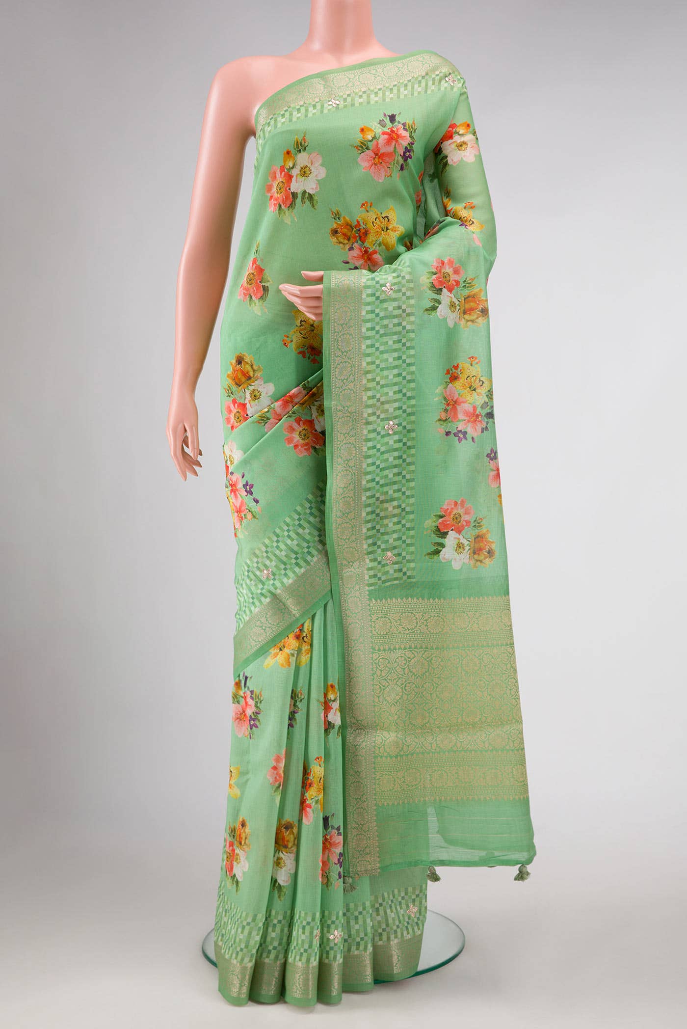 Light Green Chanderi Silk Saree