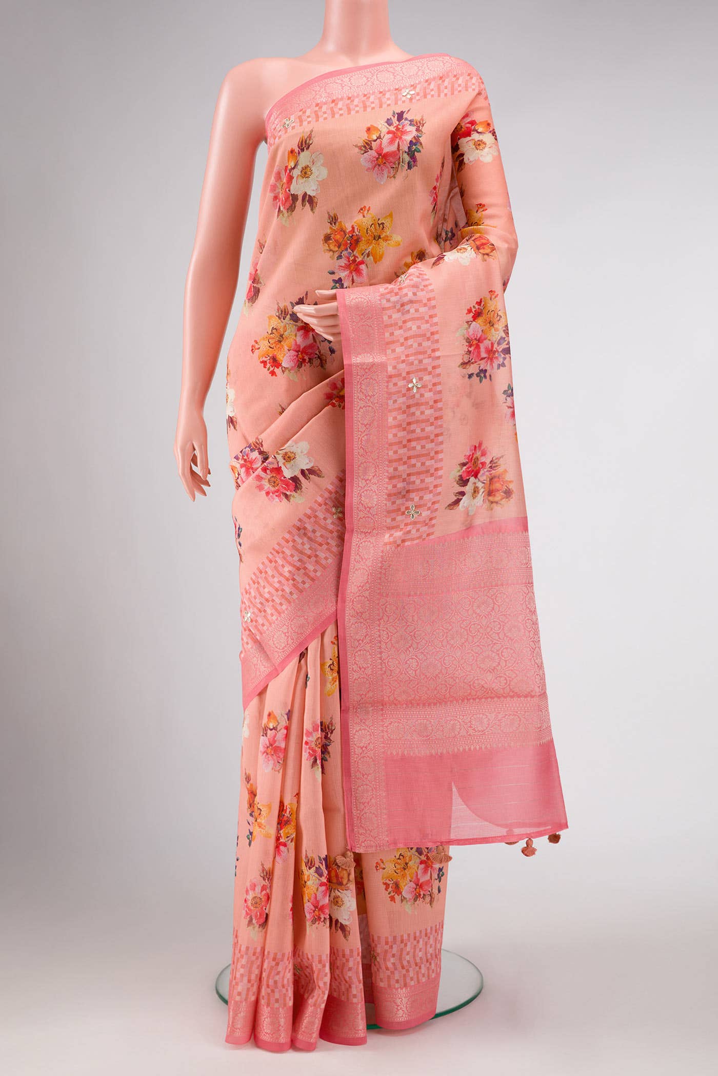 Peach Chanderi Silk Saree