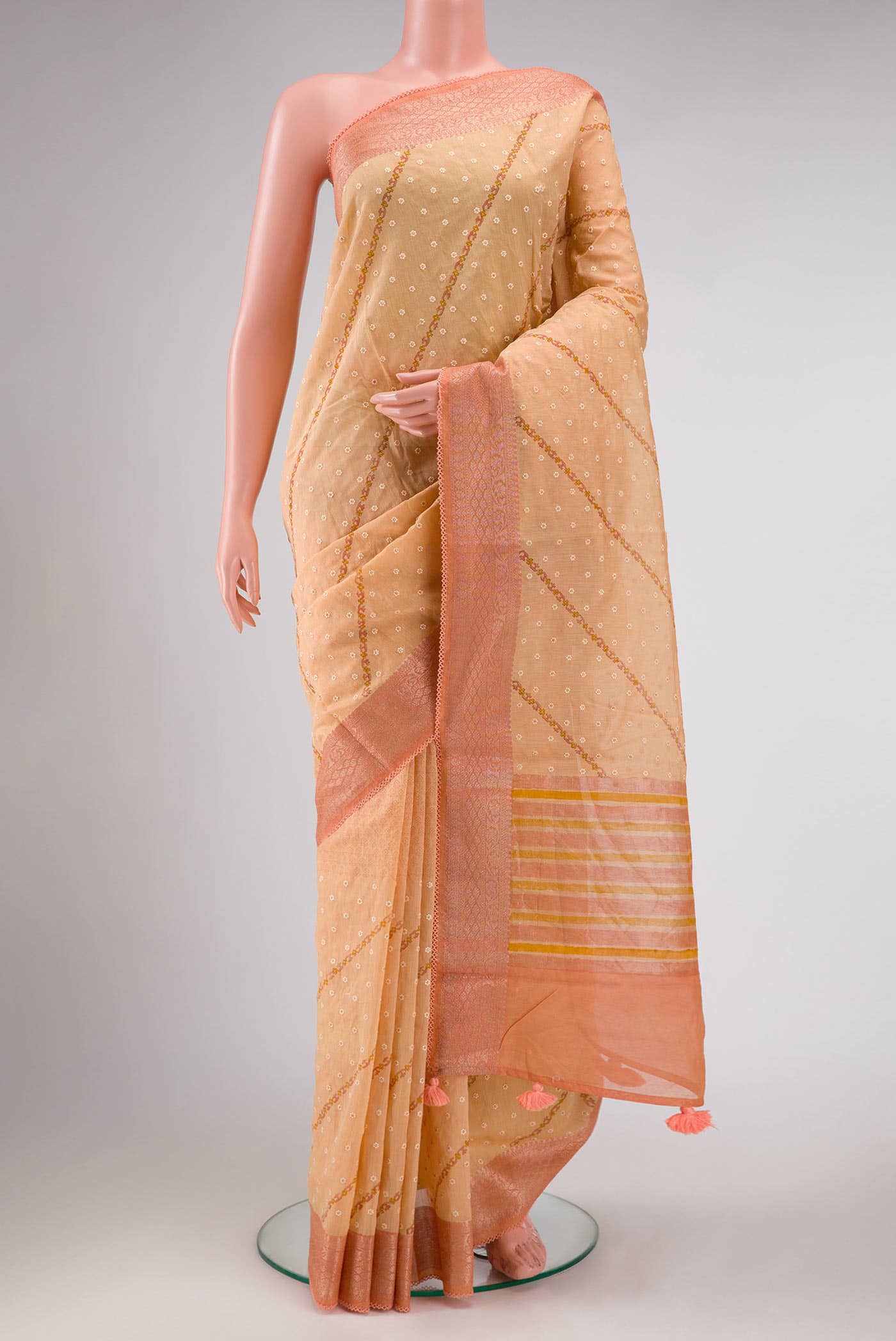 Golden Peach Chanderi Silk Saree