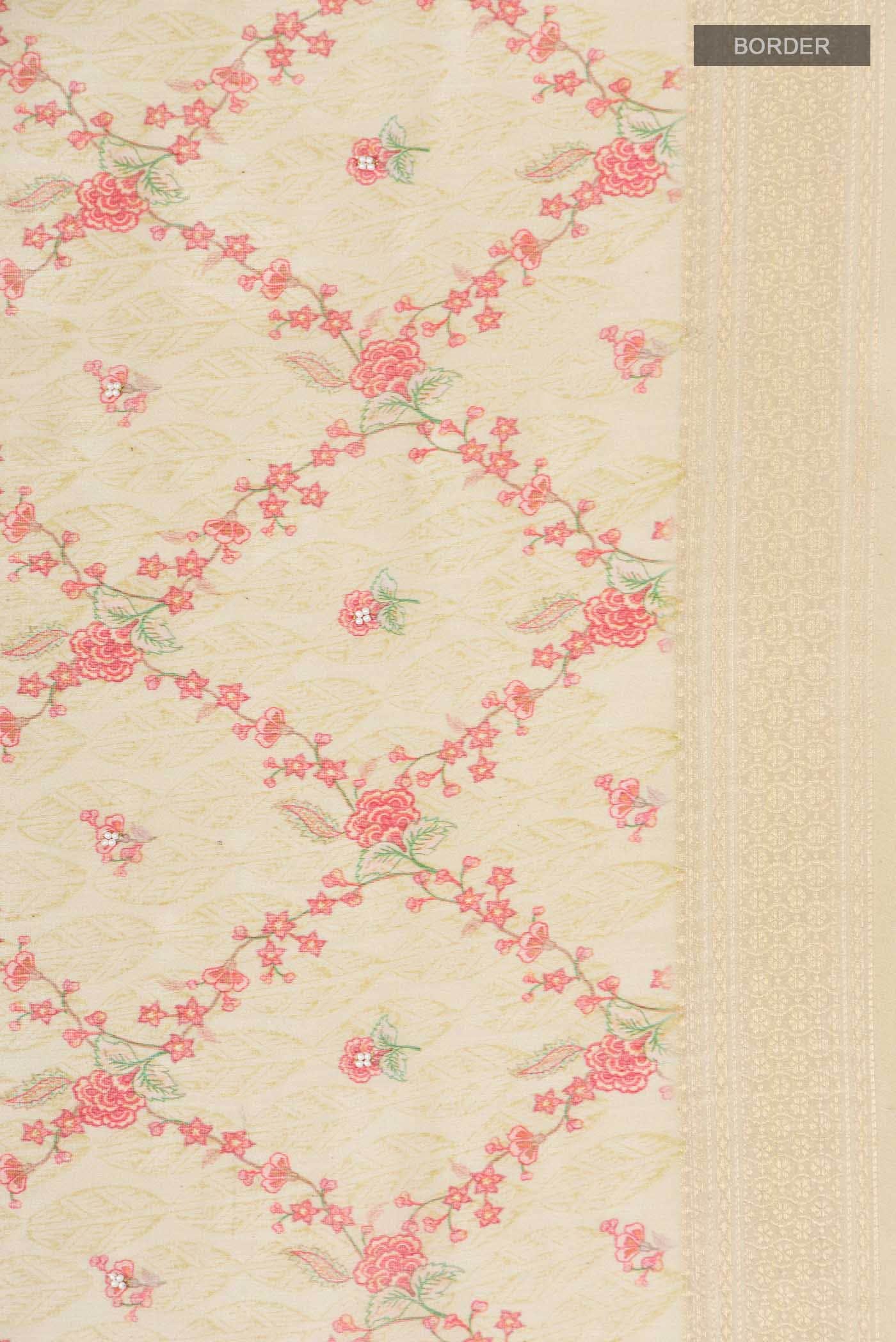Beige Tussar Silk Saree