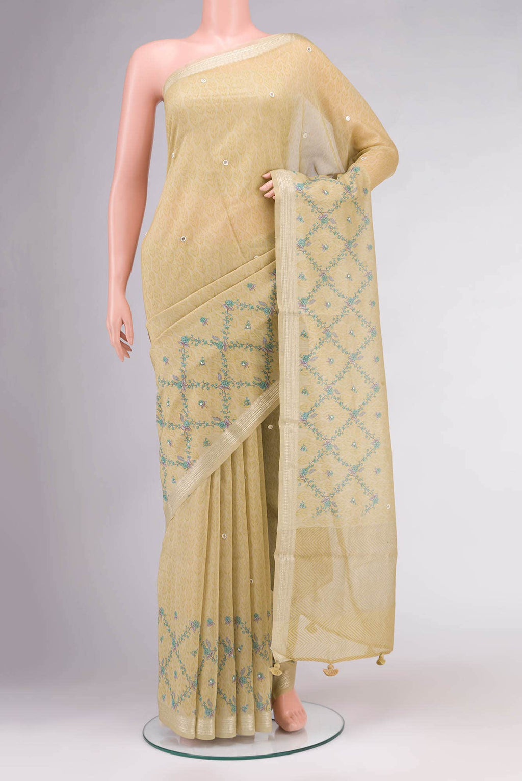 Beige Silk Cotton Saree