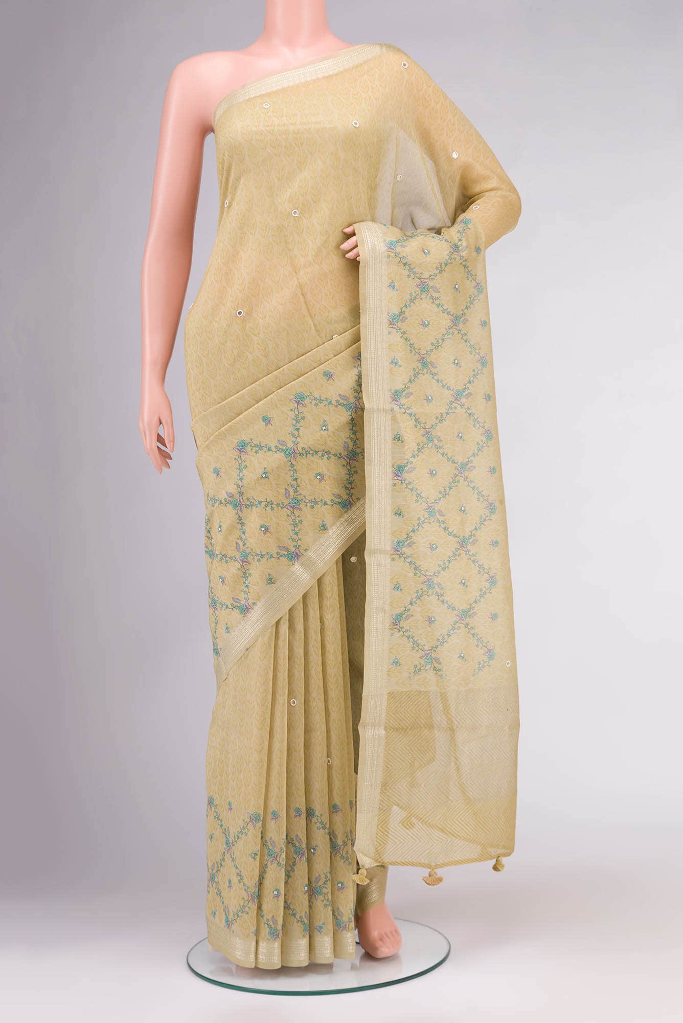 Beige Silk Cotton Saree