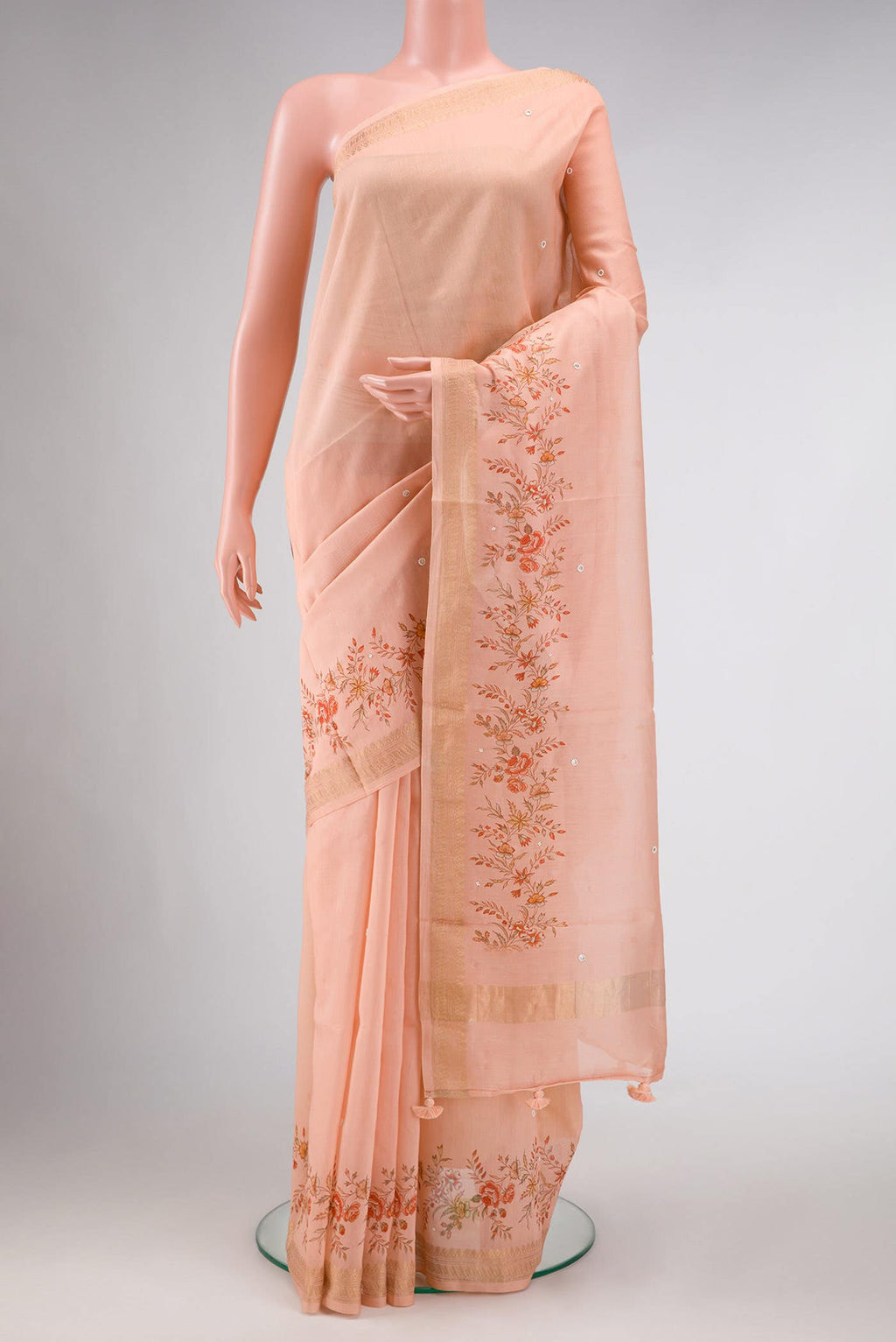 Peach Chanderi Silk Saree
