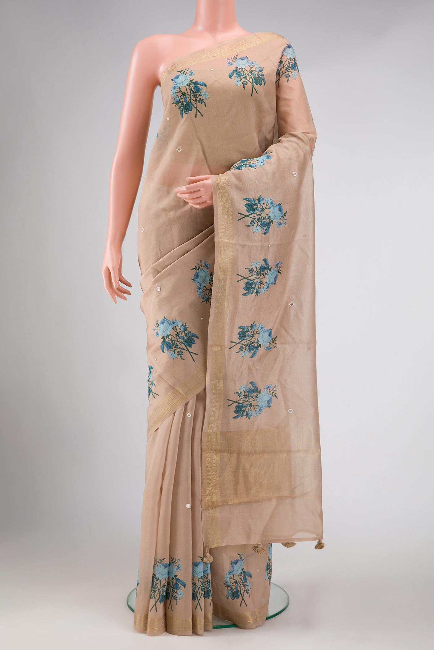 Beige Chanderi Silk Saree