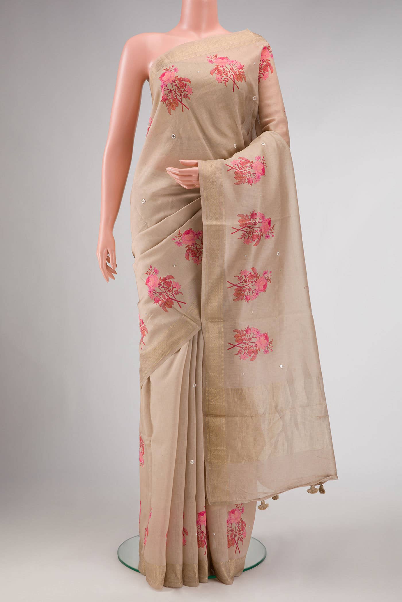 Beige Chanderi Silk Saree