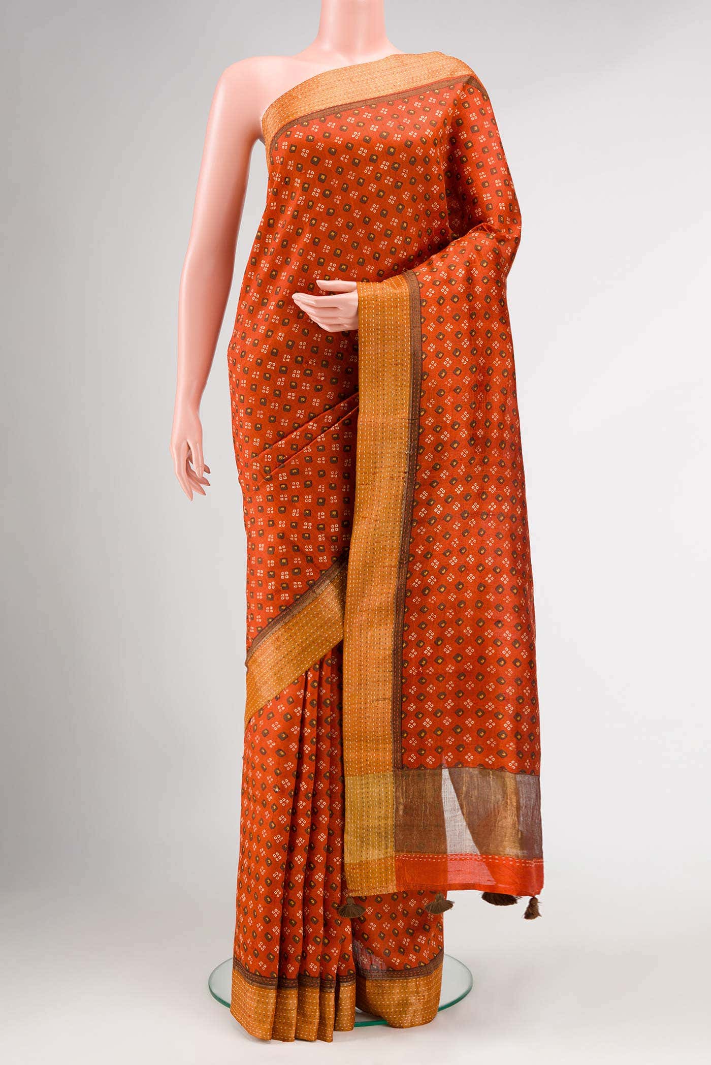 Brick Orange Tussar Silk Saree