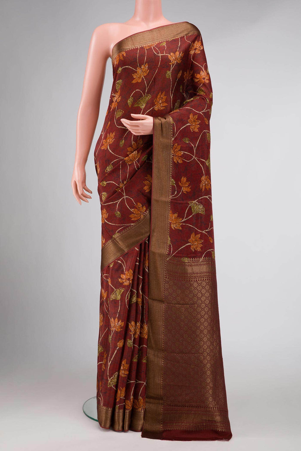 Maroon Mysore Crepe Saree