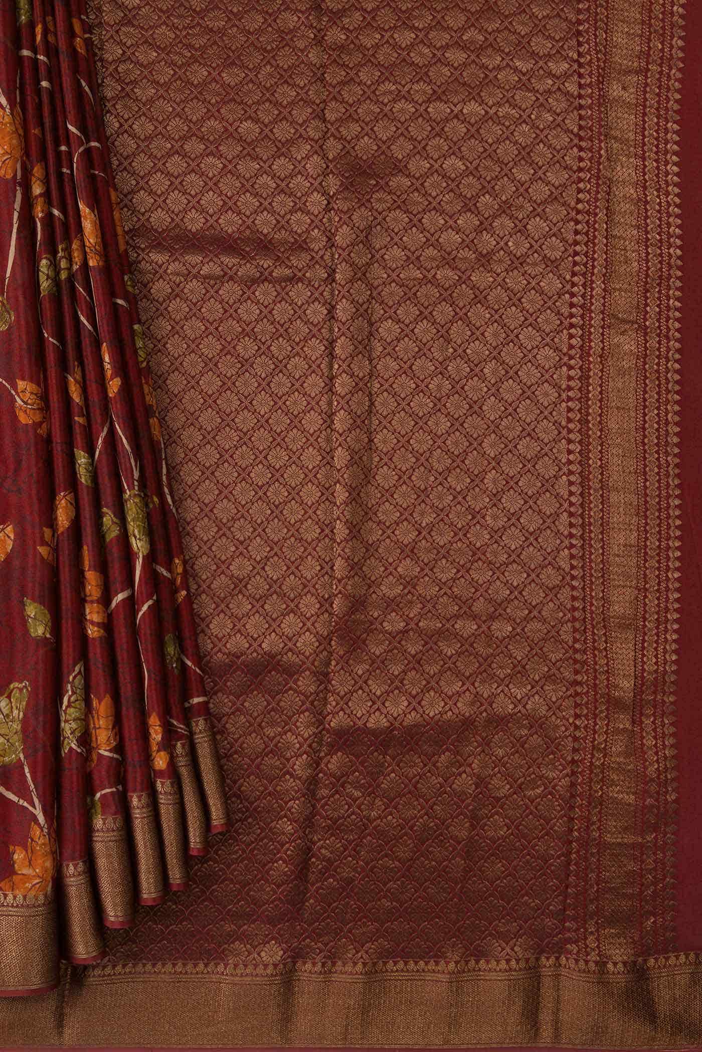 Maroon Mysore Crepe Saree