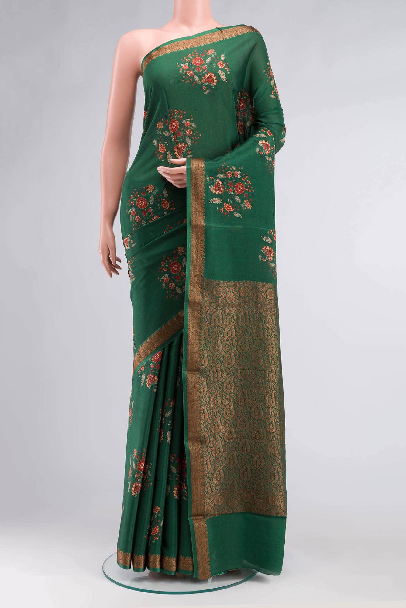 Green Crepe Saree