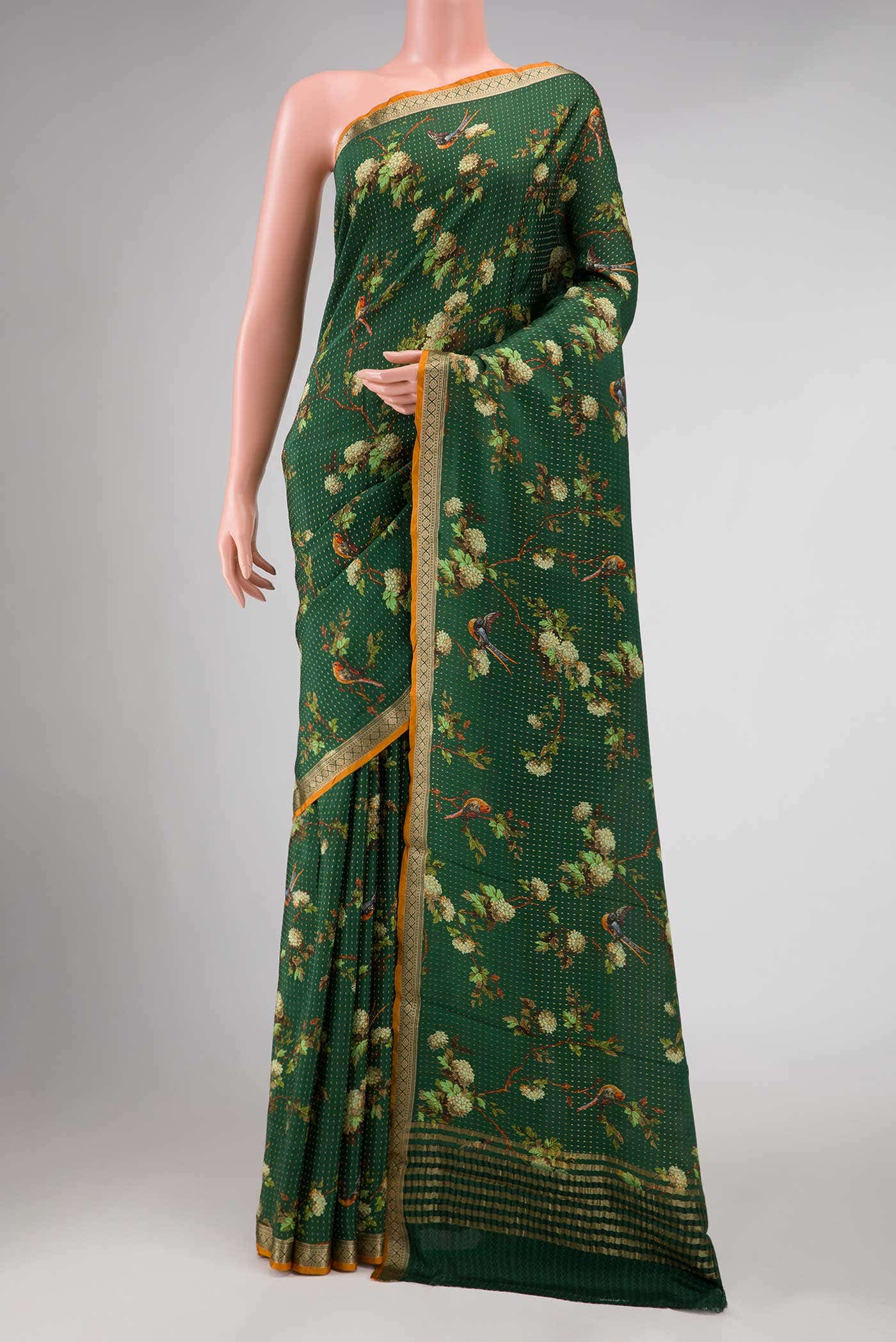 Green Mysore Crepe Saree