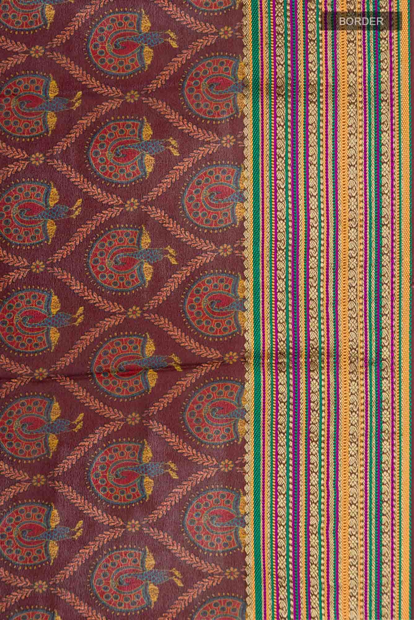 Brown Mysore Crepe Saree