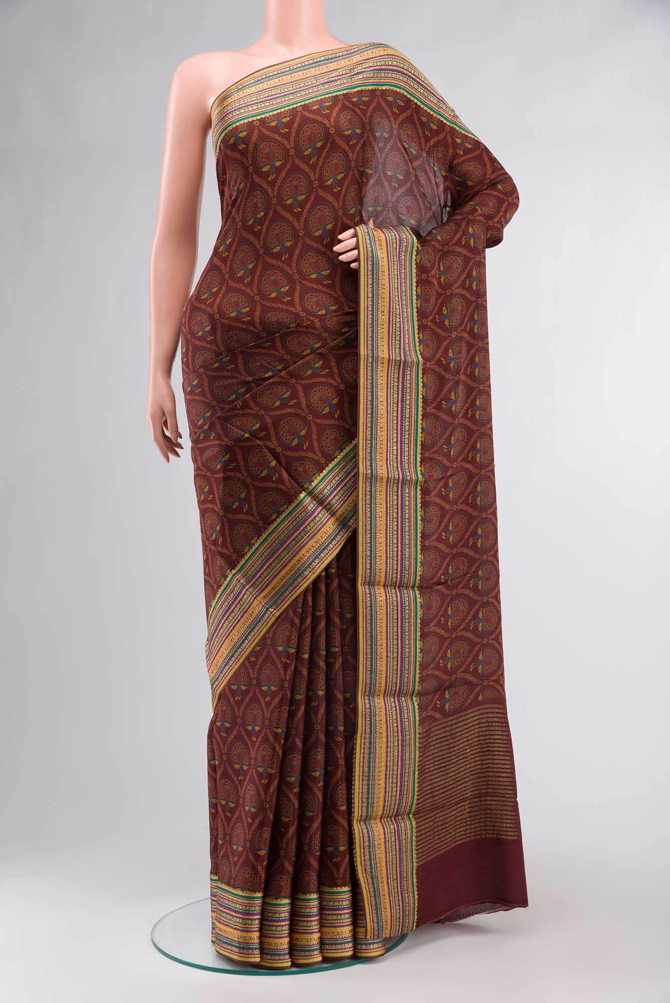 Brown Mysore Crepe Saree