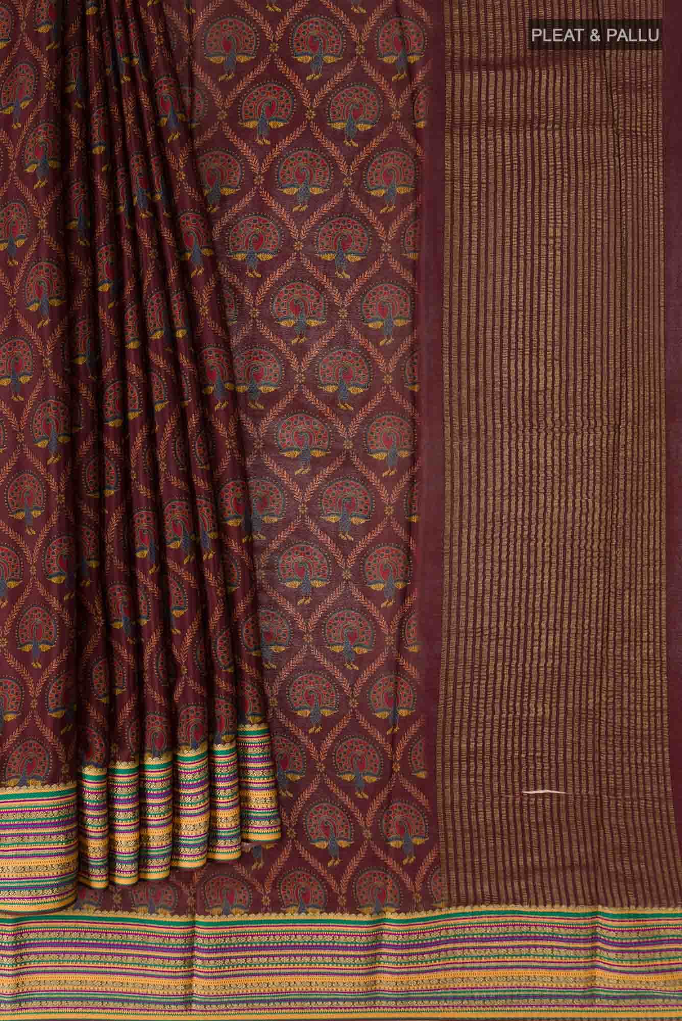 Brown Mysore Crepe Saree