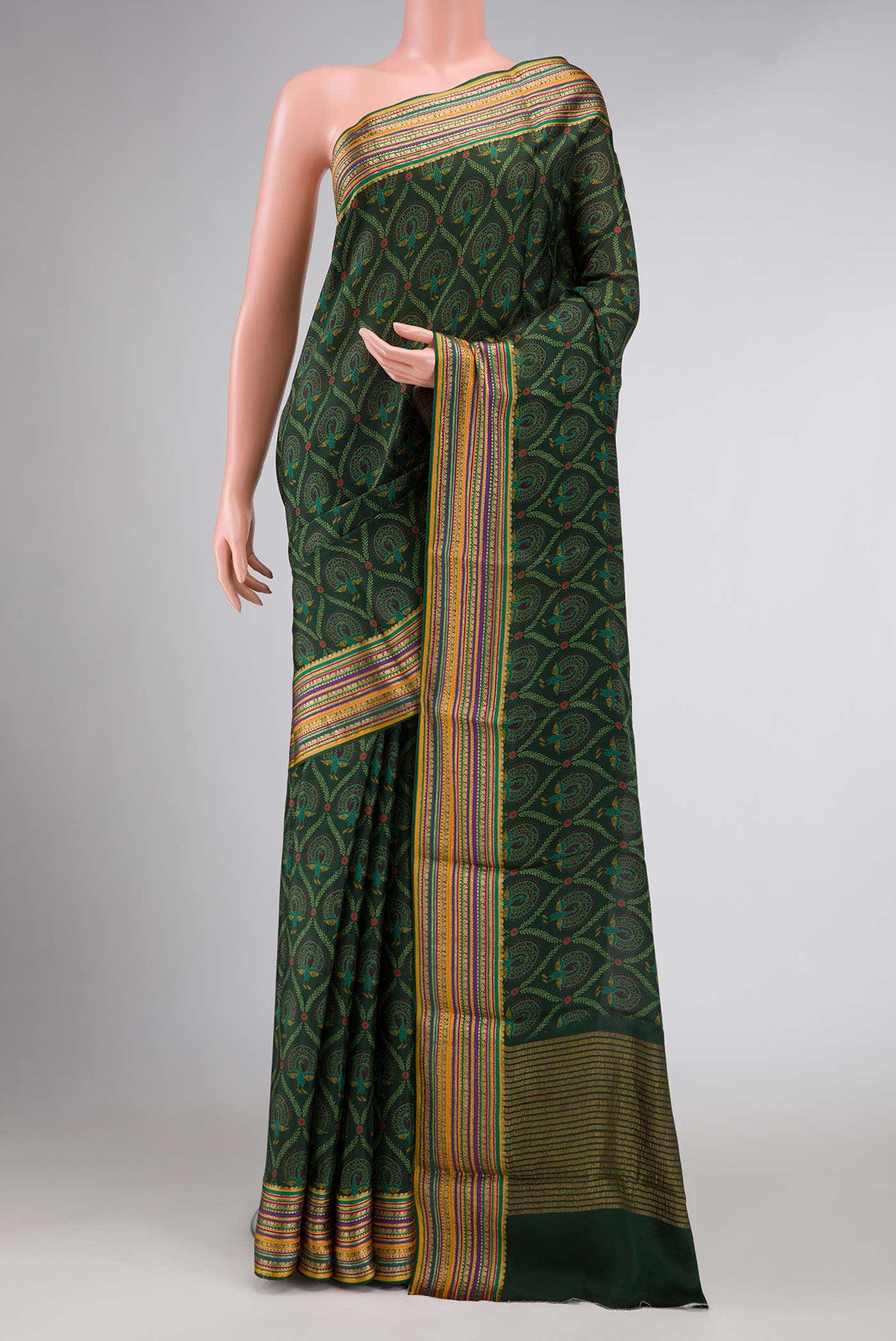 Green Dual Tone Mysore Crepe Saree