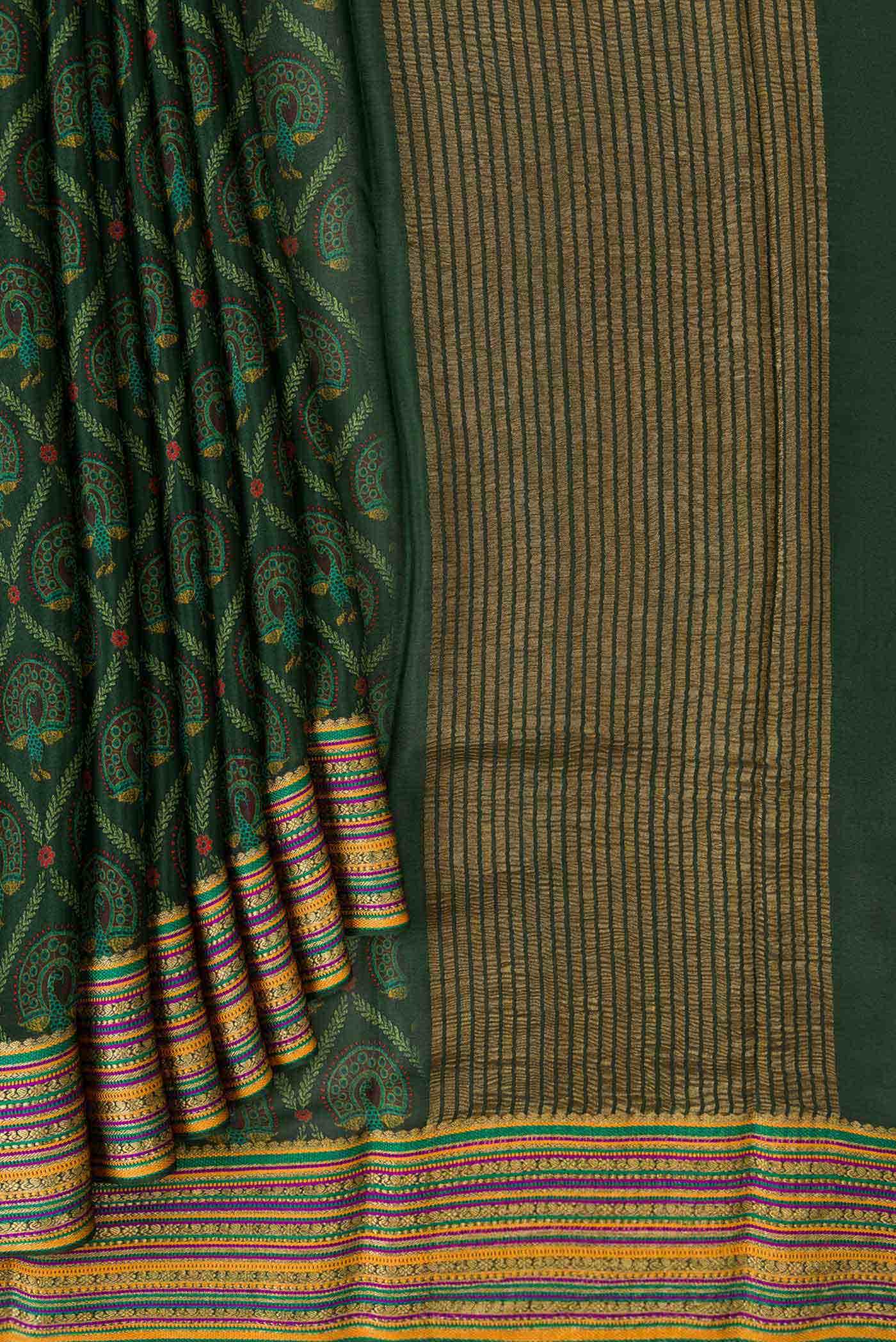 Green Dual Tone Mysore Crepe Saree