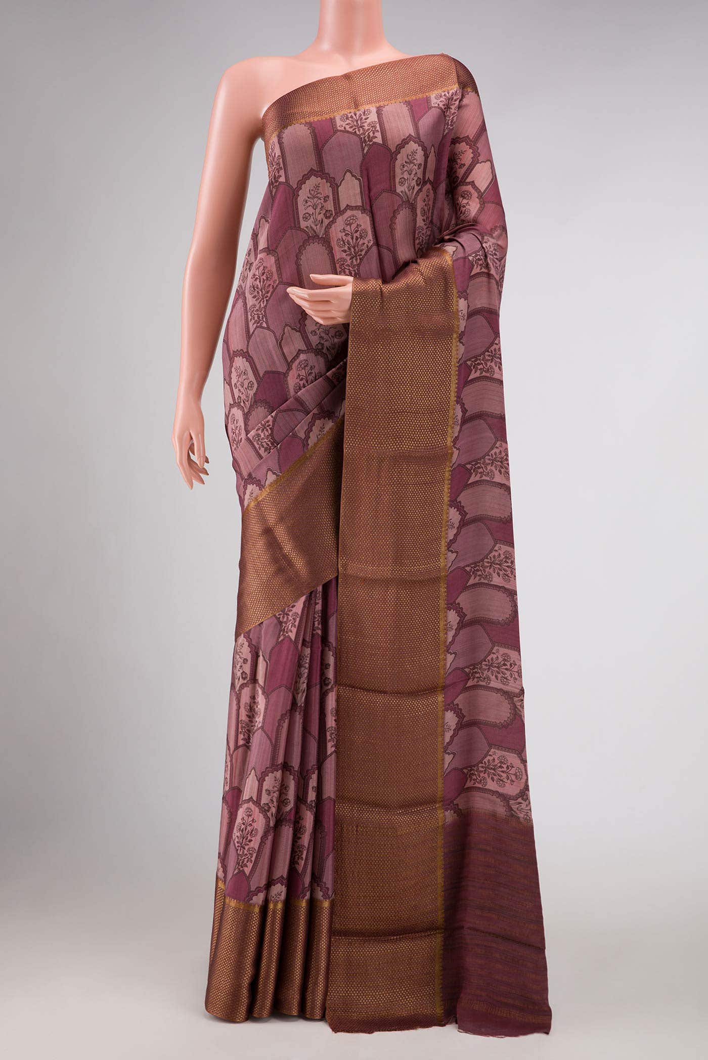 Dark Mauve Mysore Crepe Saree