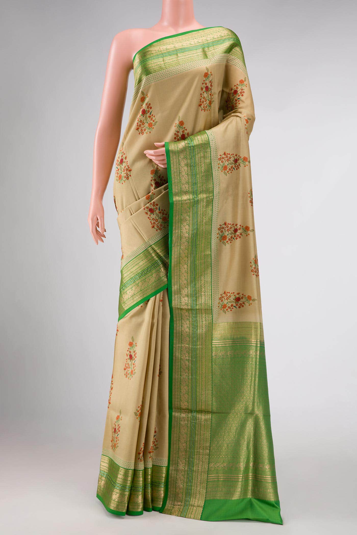 Beige Kanchipuram Silk Saree