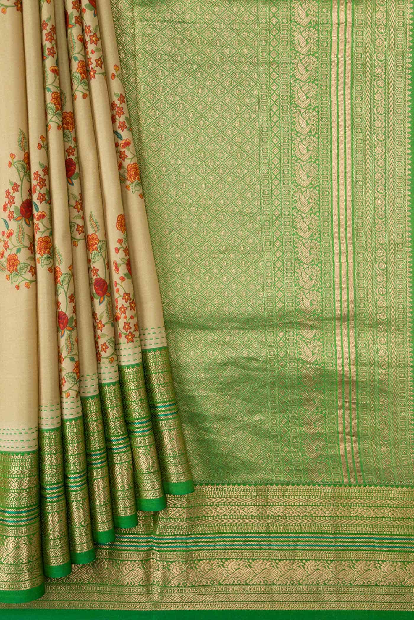 Beige Kanchipuram Silk Saree
