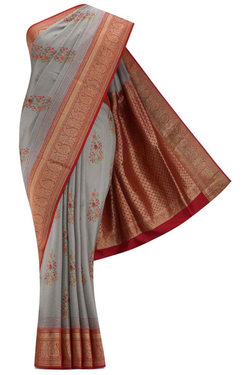 Grey Dual Tone Kanchipuram Silk Saree
