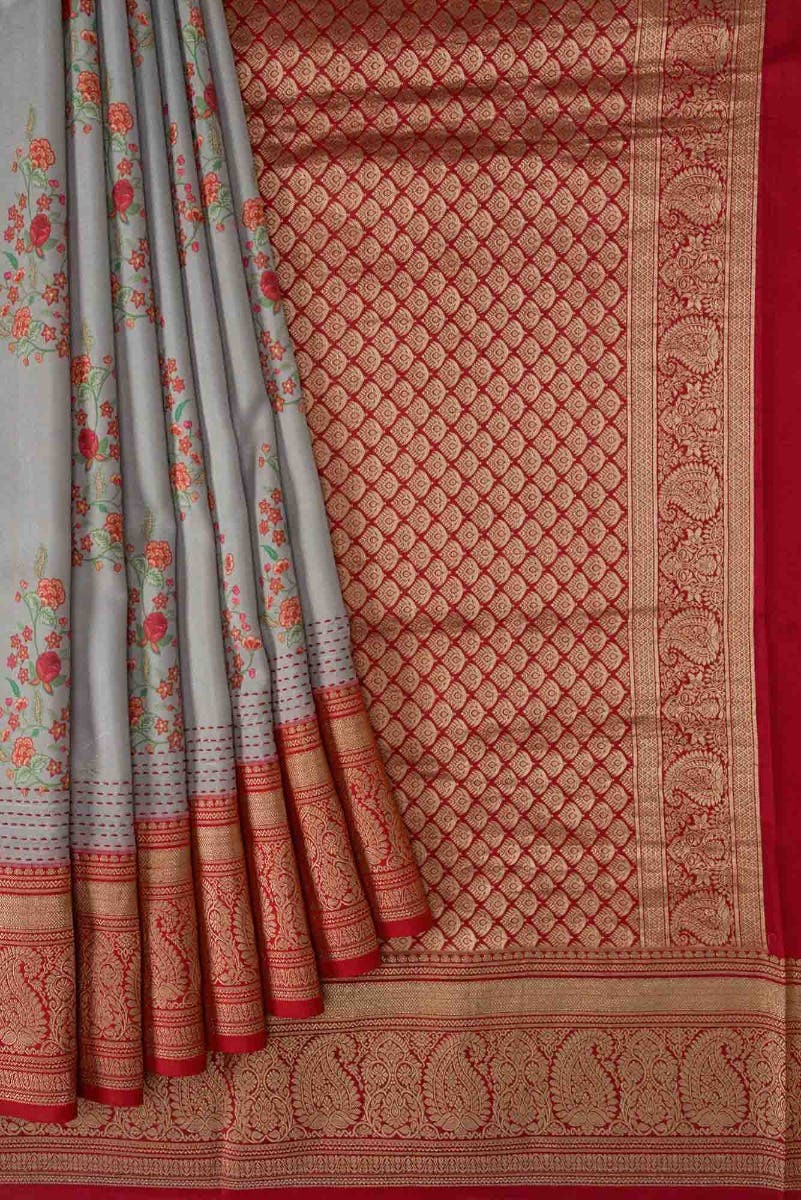 Grey Dual Tone Kanchipuram Silk Saree