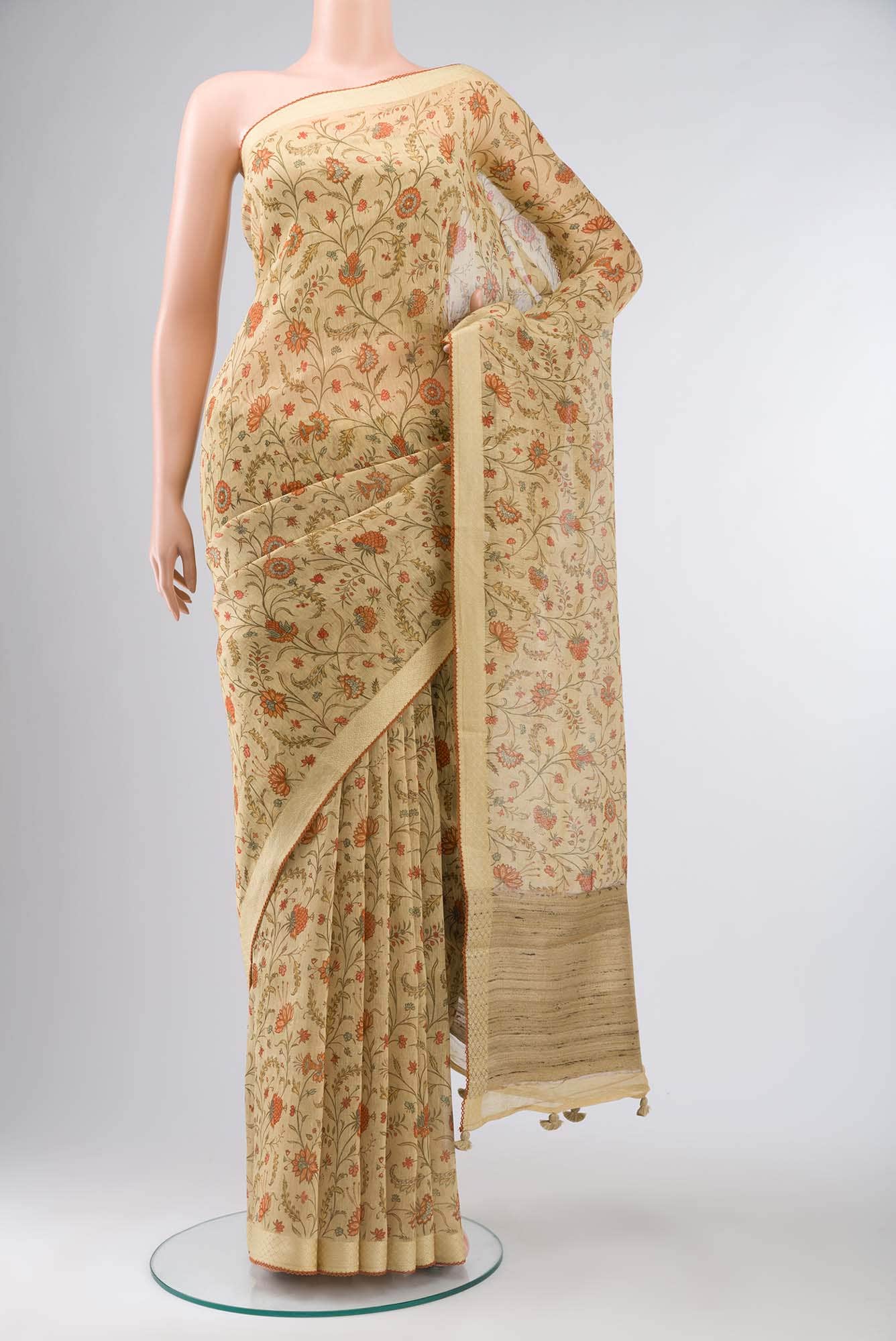 Yellow Linen Saree