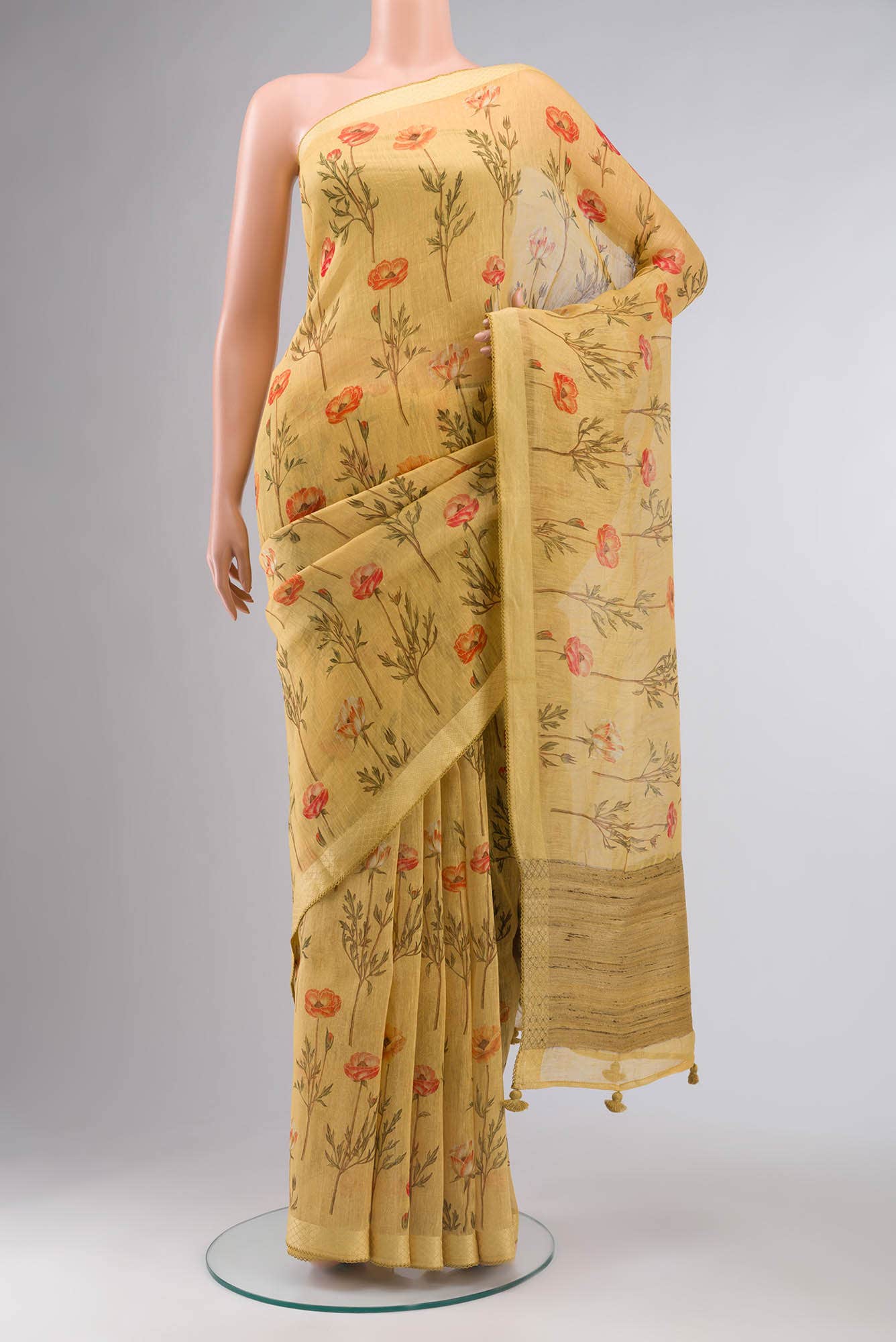 Yellow Linen Saree