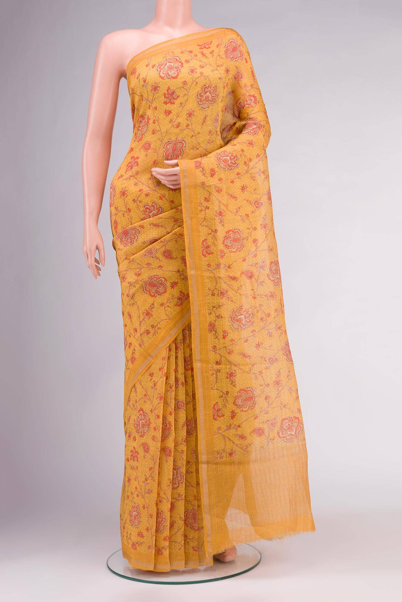 Yellow Linen Saree