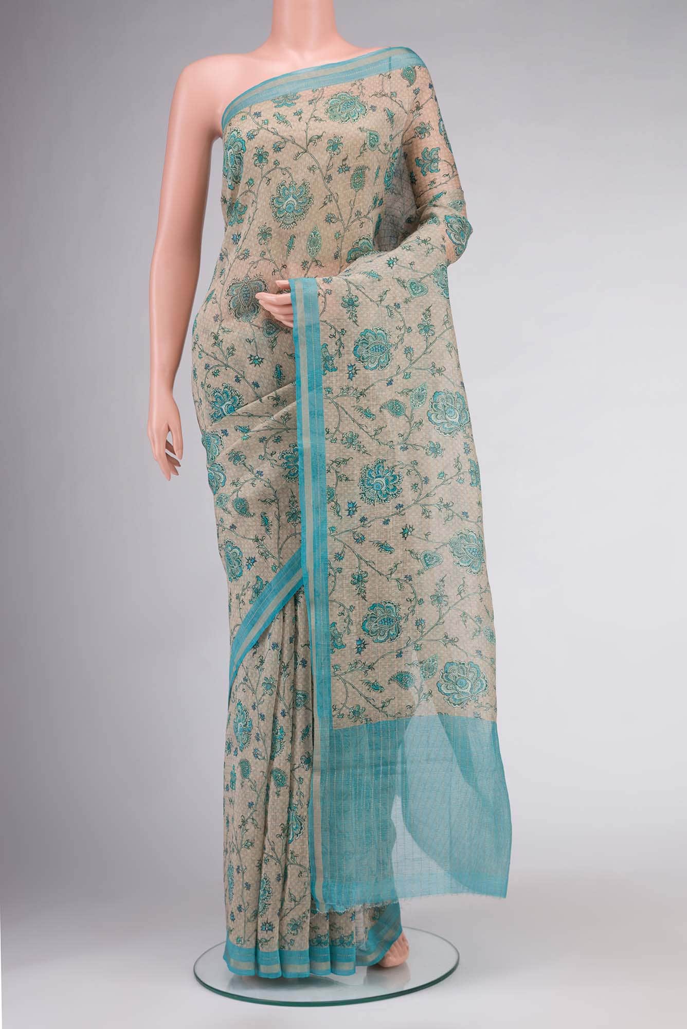 Beige Linen Saree