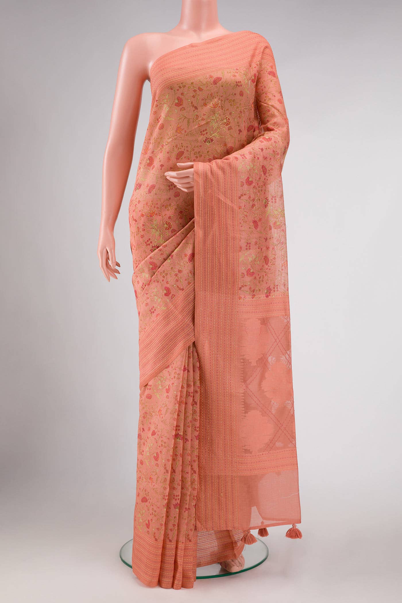 Peach Chanderi Silk Saree