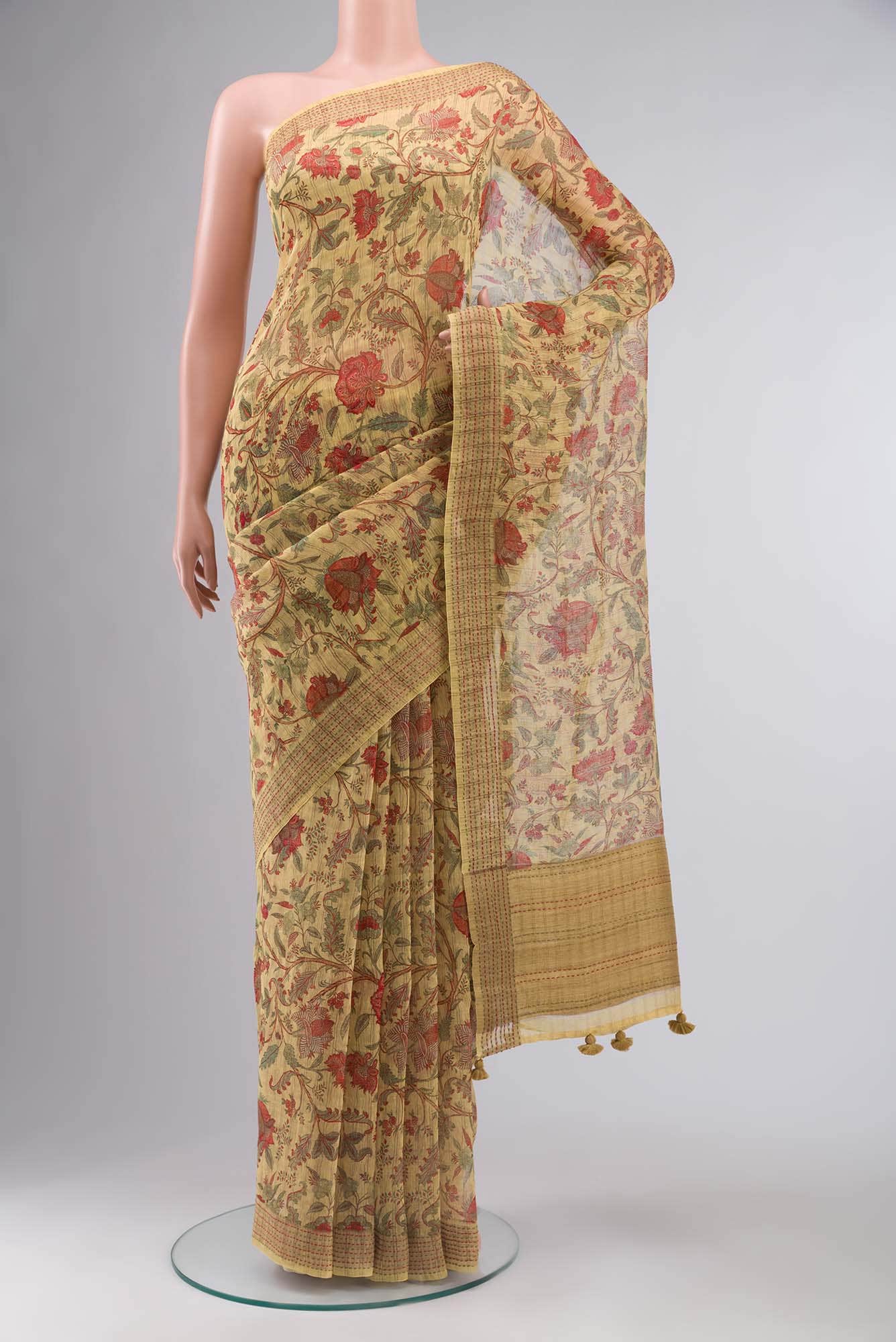 Yellow Linen Saree