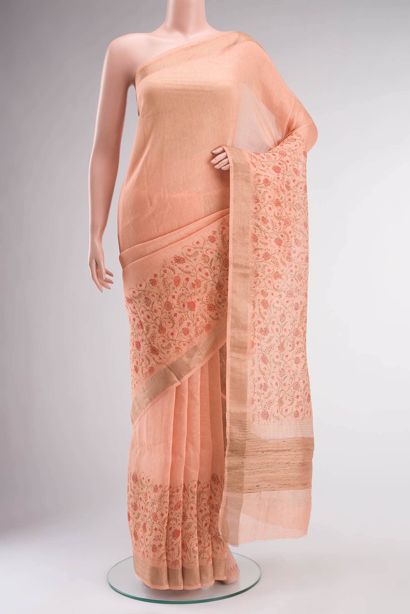 Peach Linen Saree