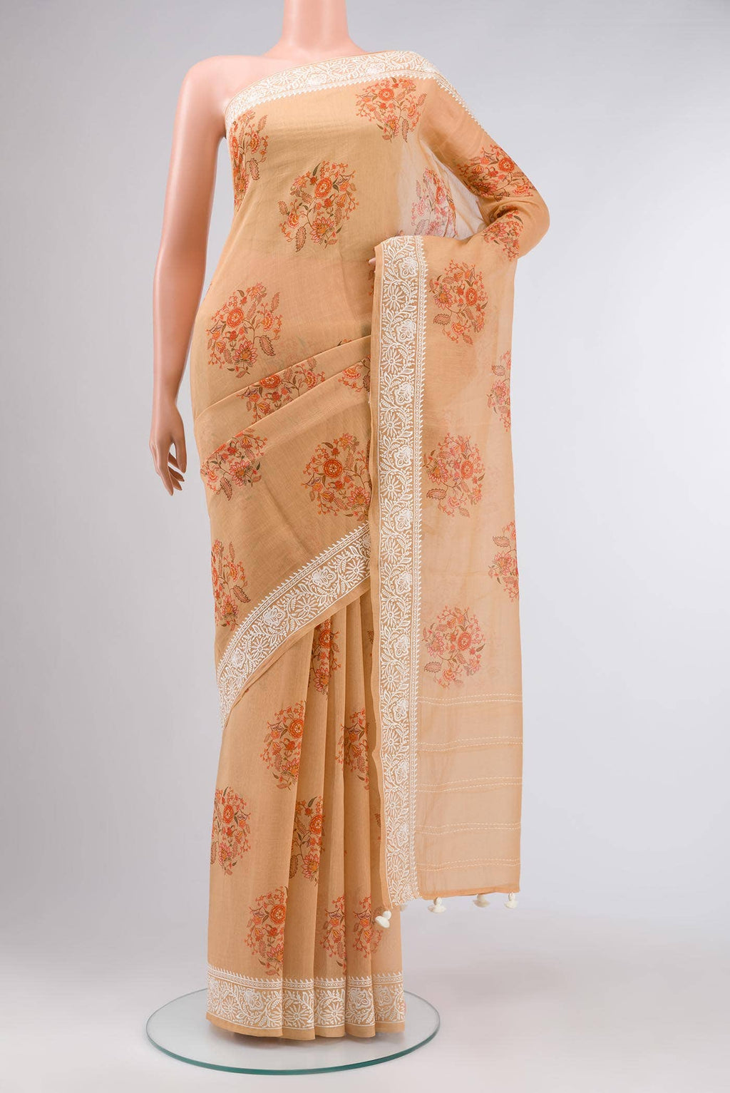 Peach Tussar Silk Saree