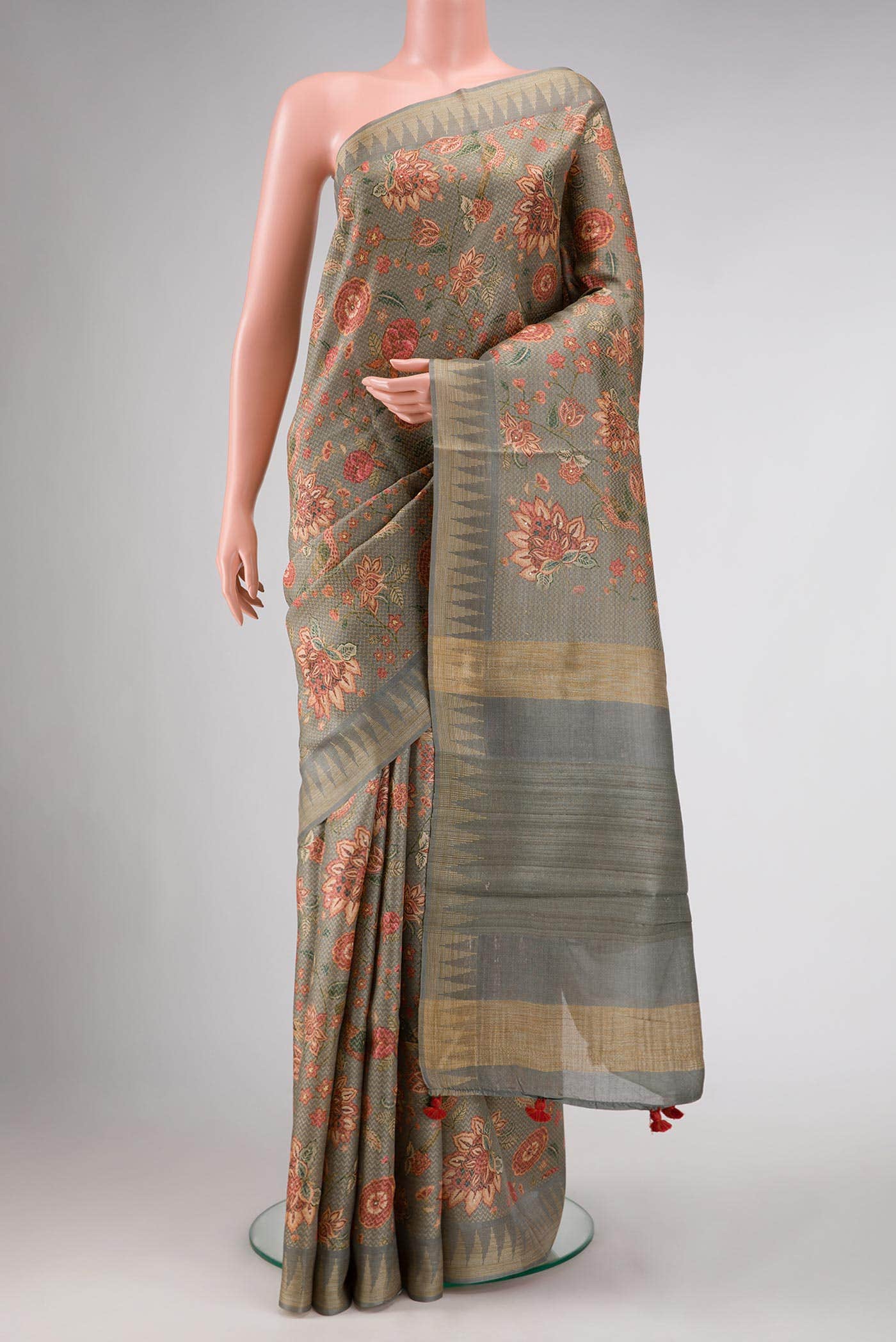 Grey Tussar Silk Saree
