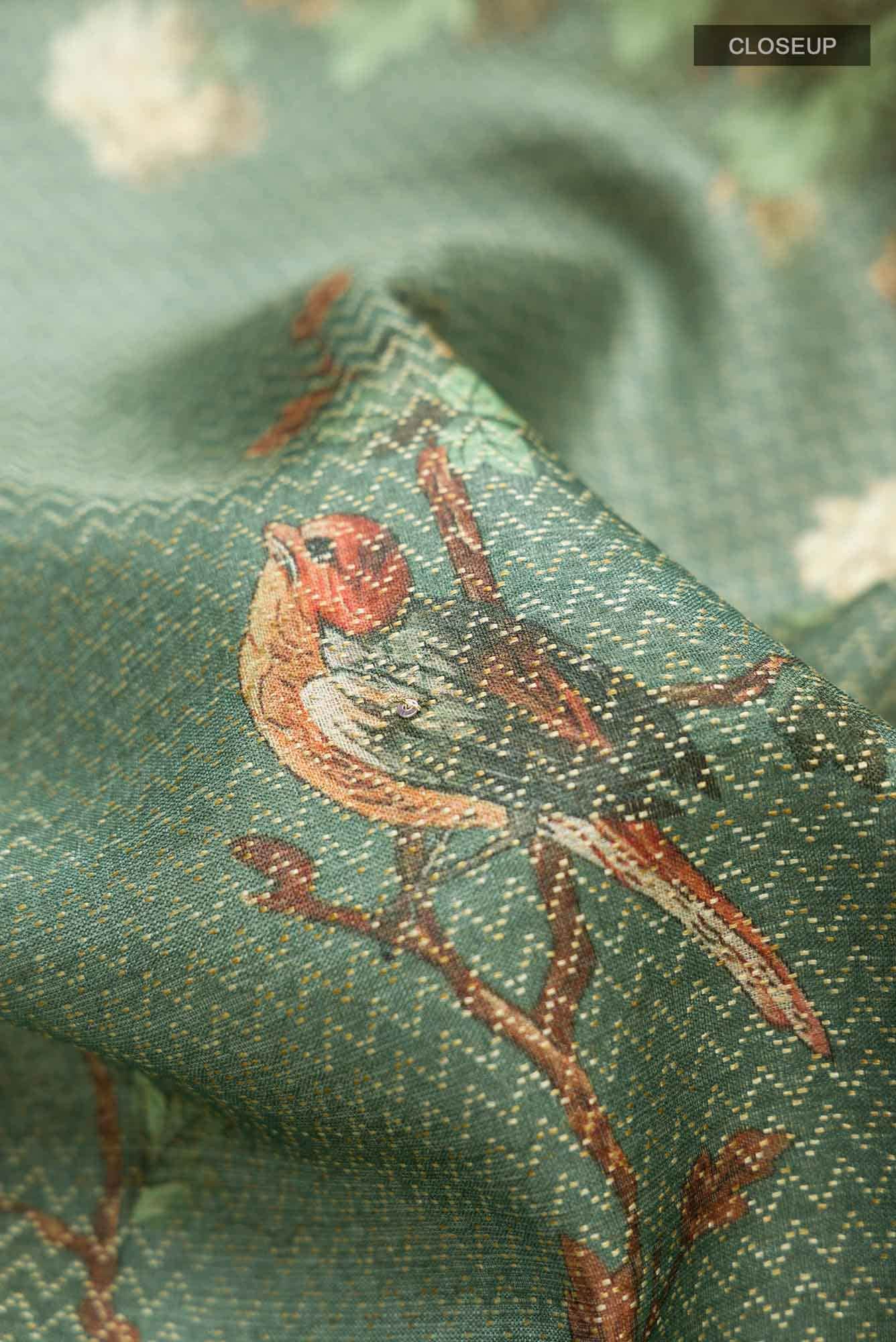 Green Bhagalpuri Tussar Silk Saree