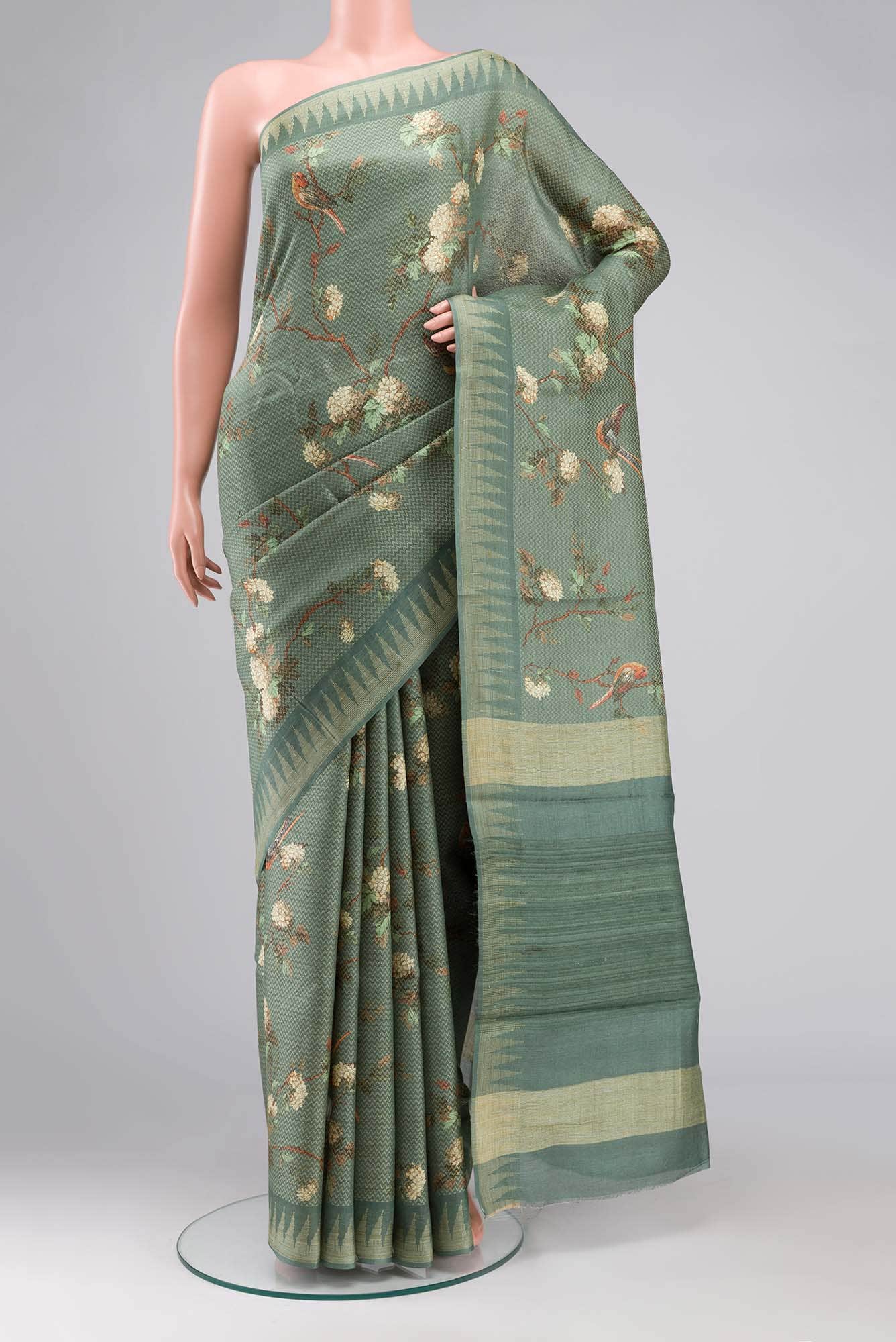 Green Bhagalpuri Tussar Silk Saree