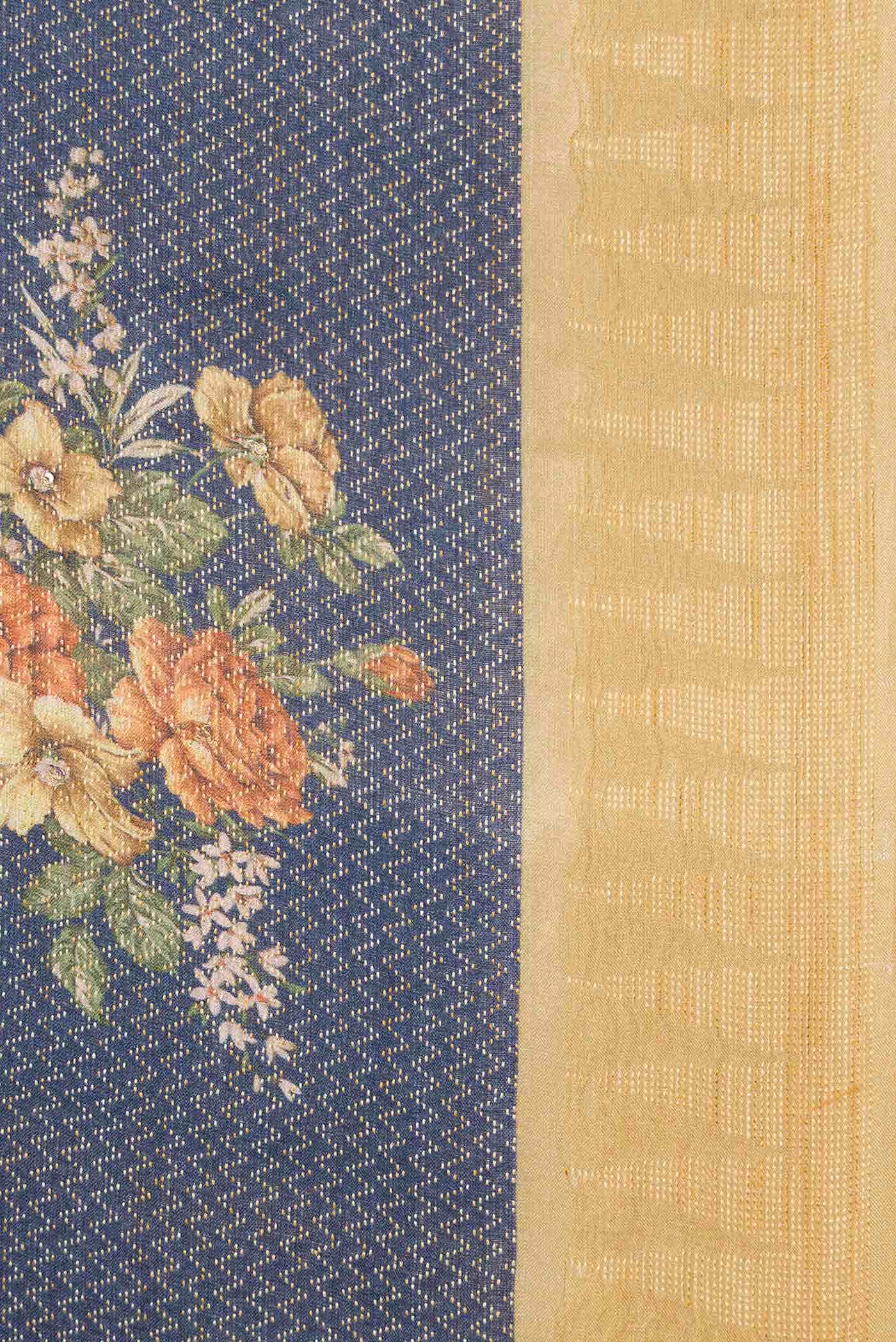 Navy Blue Tussar Silk Saree