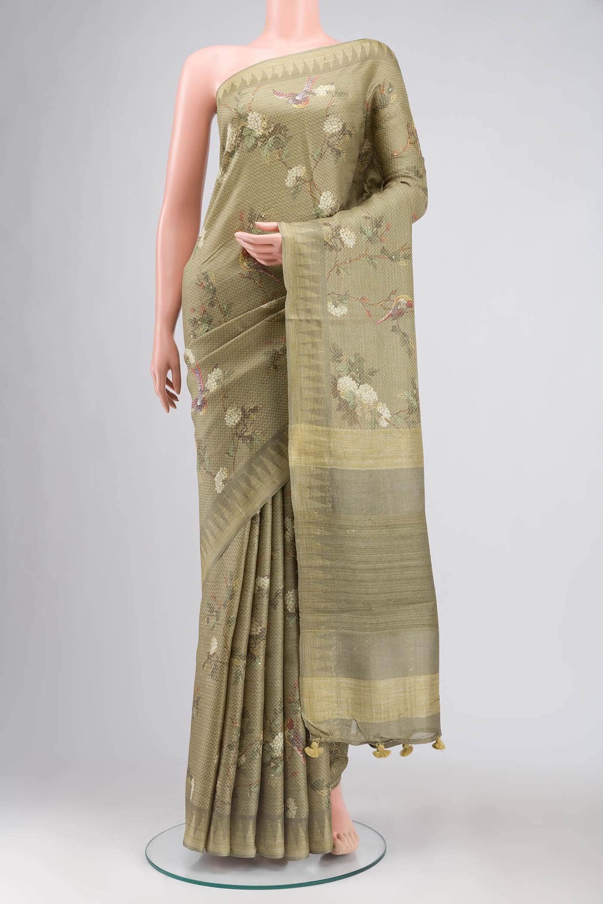 Green Bhagalpuri Tussar Silk Saree
