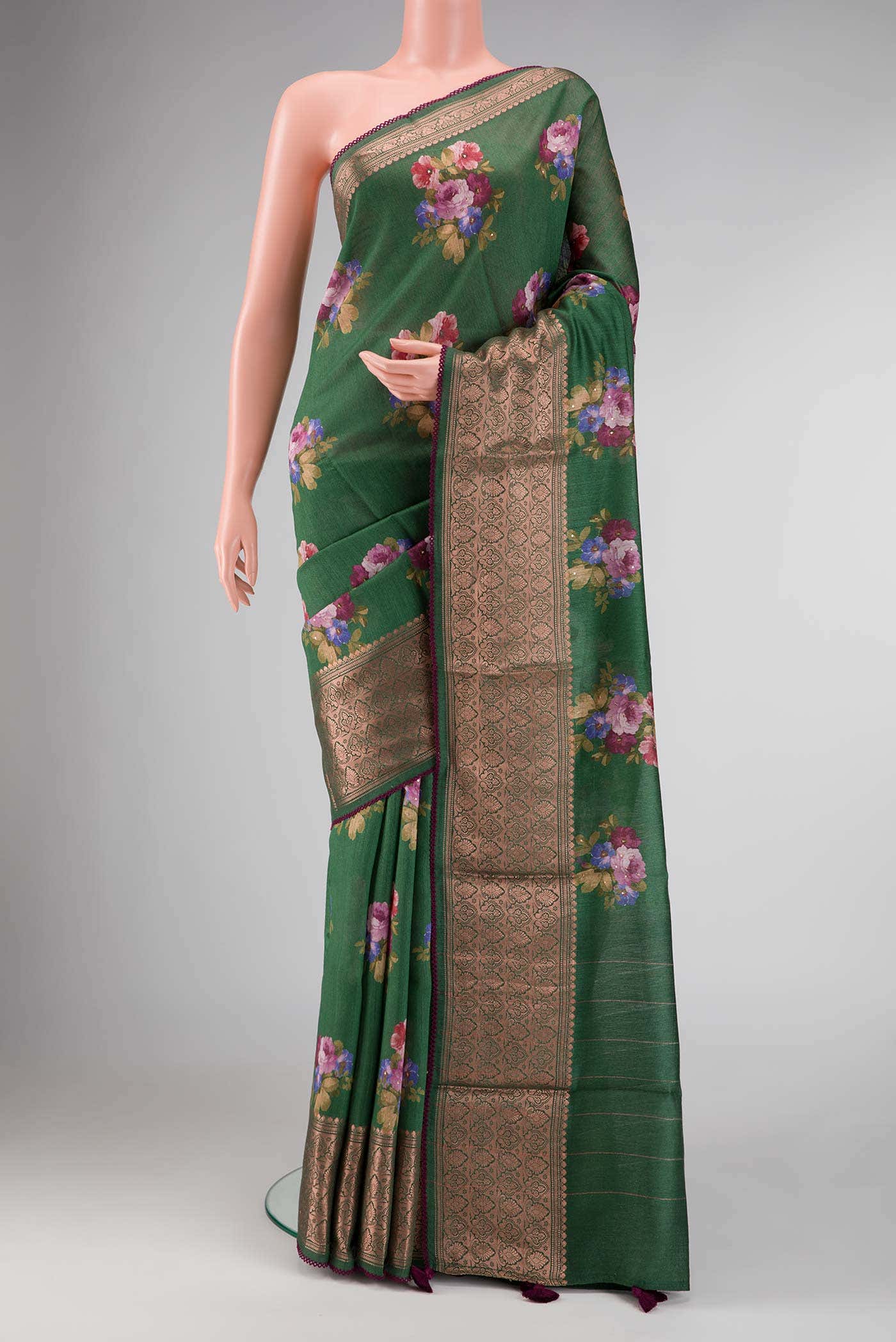 Green Dual Tone Tussar Silk Saree
