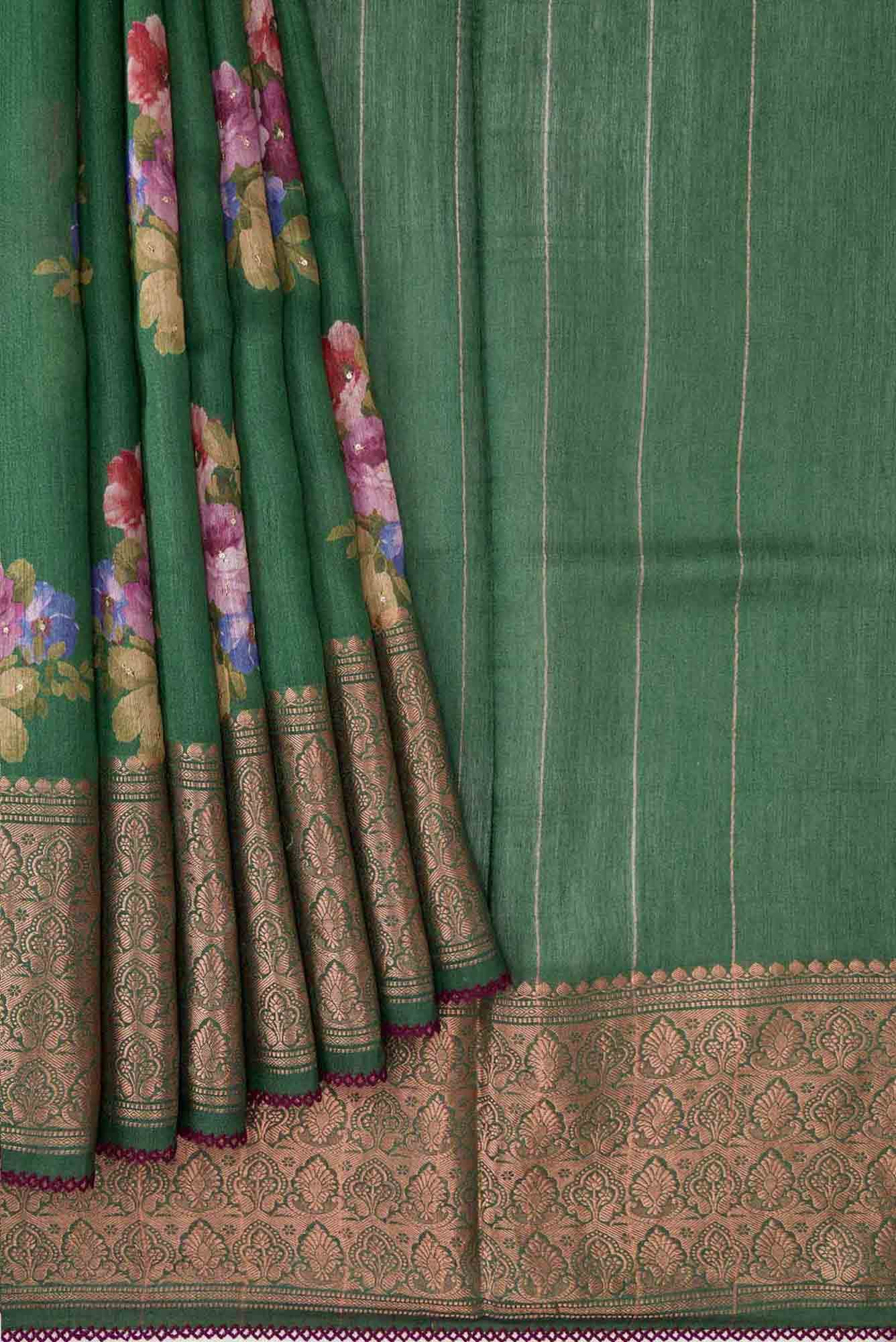 Green Dual Tone Tussar Silk Saree