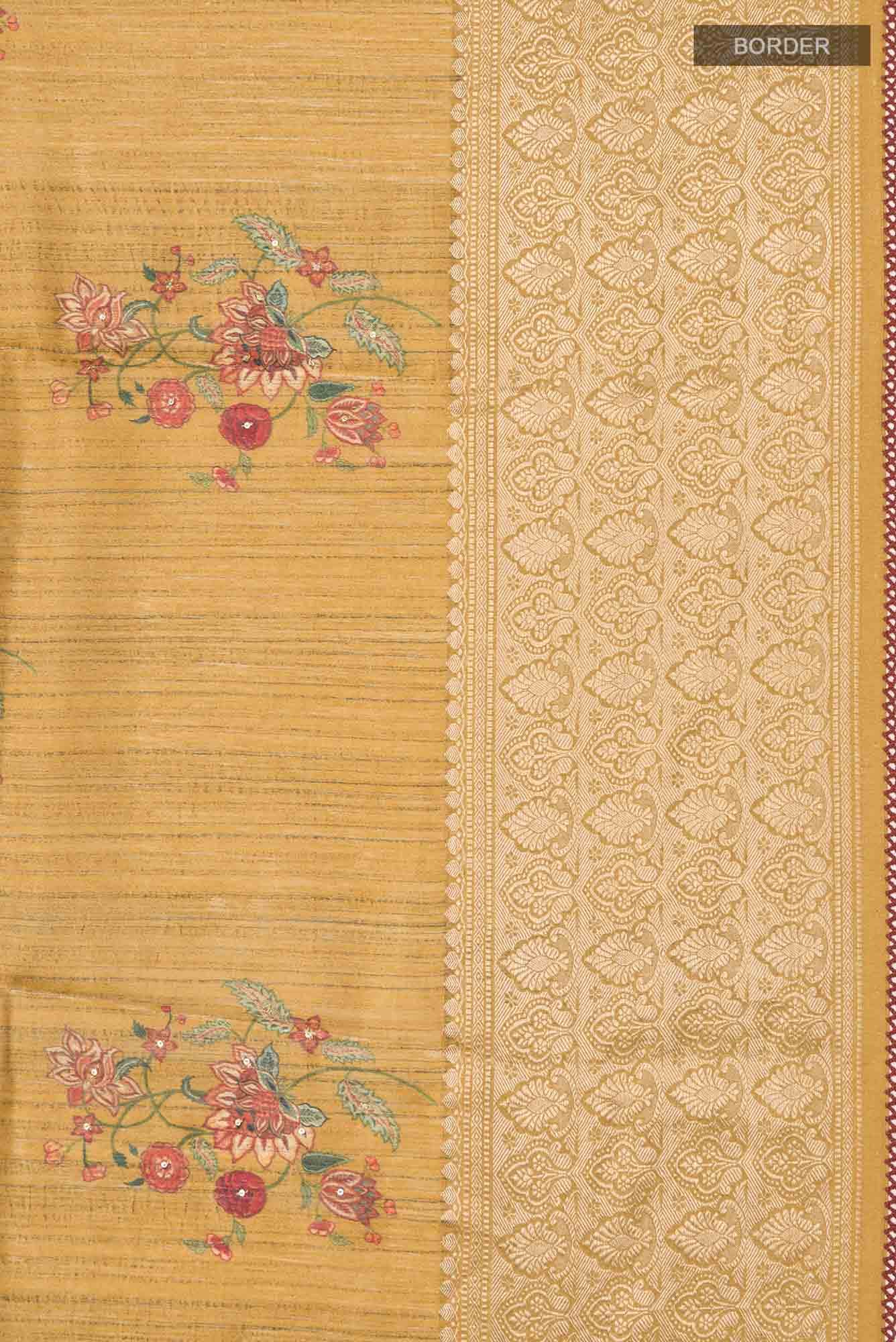 Mustard Bhagalpuri Tussar Silk Saree