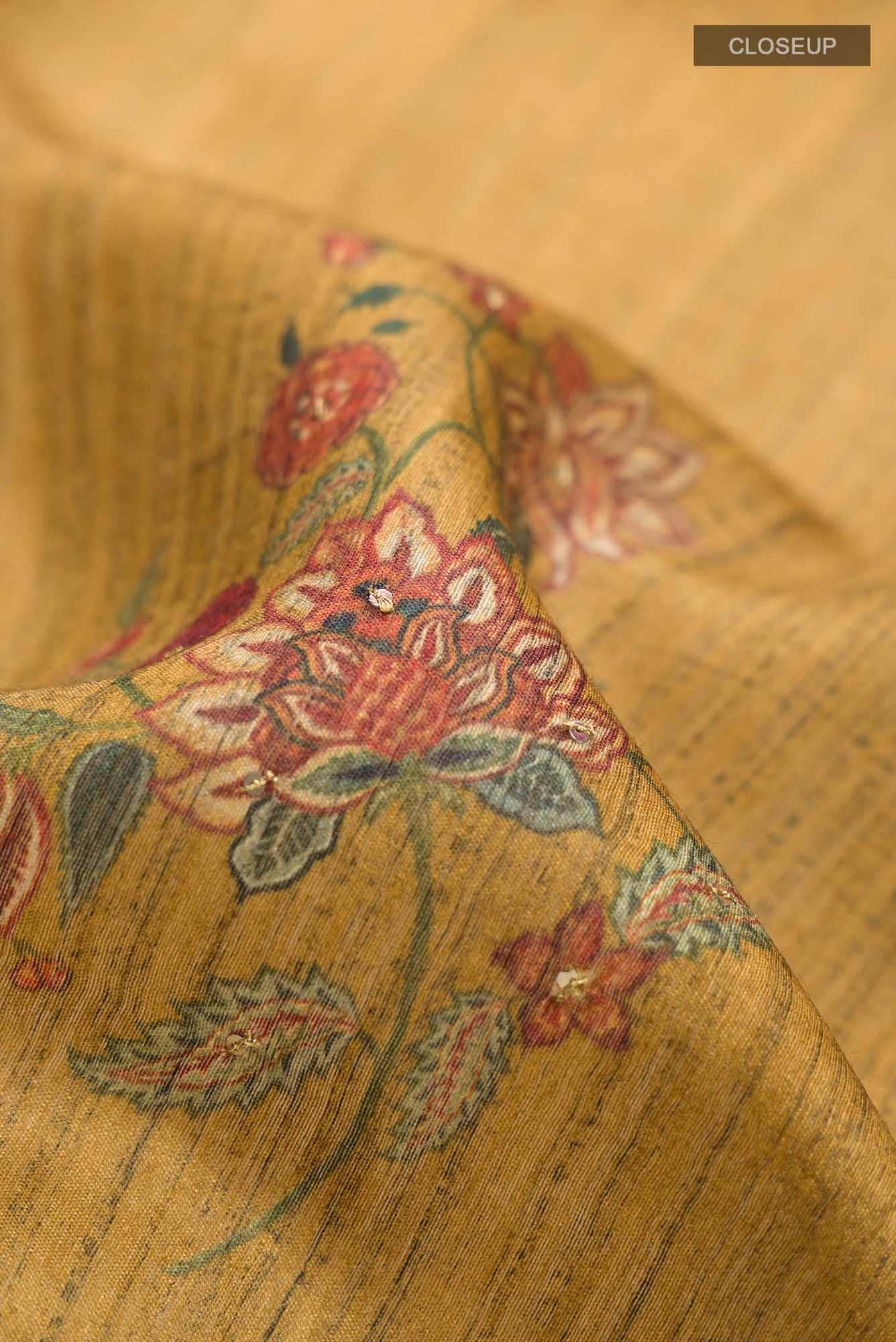 Mustard Bhagalpuri Tussar Silk Saree