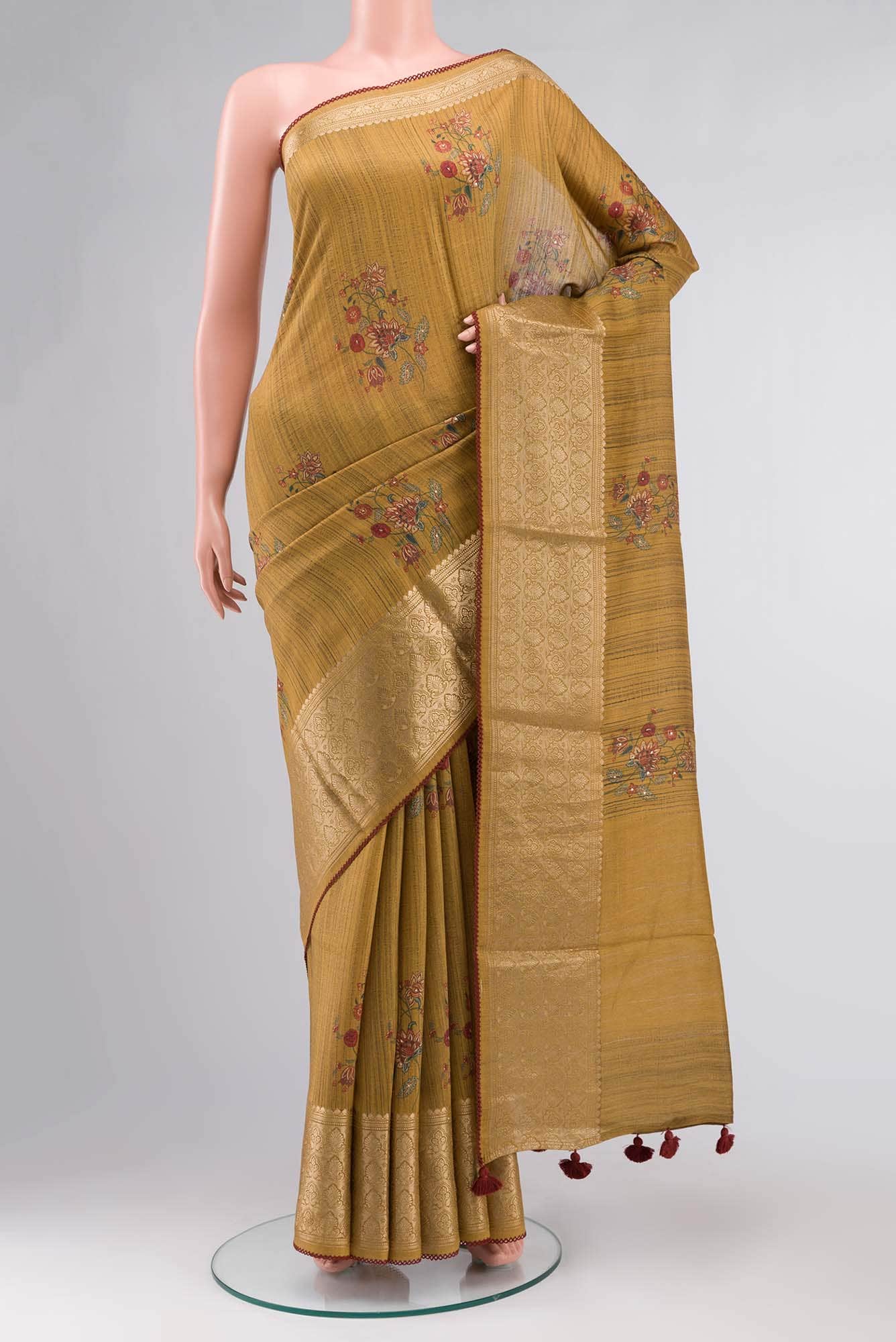 Mustard Bhagalpuri Tussar Silk Saree