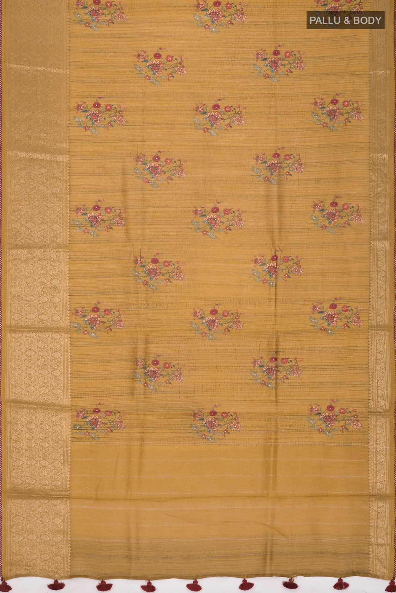 Mustard Bhagalpuri Tussar Silk Saree