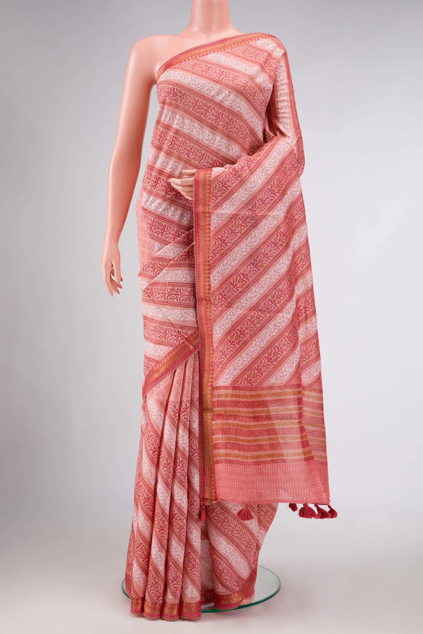 Peach Tussar Silk Saree