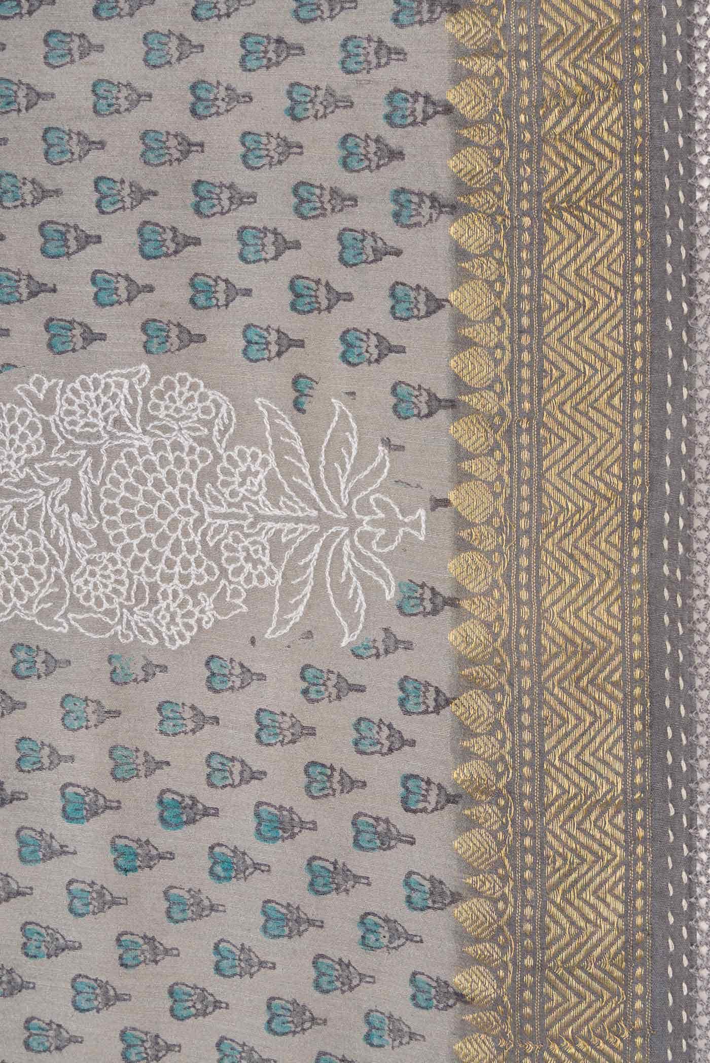 Grey Chanderi Silk Saree