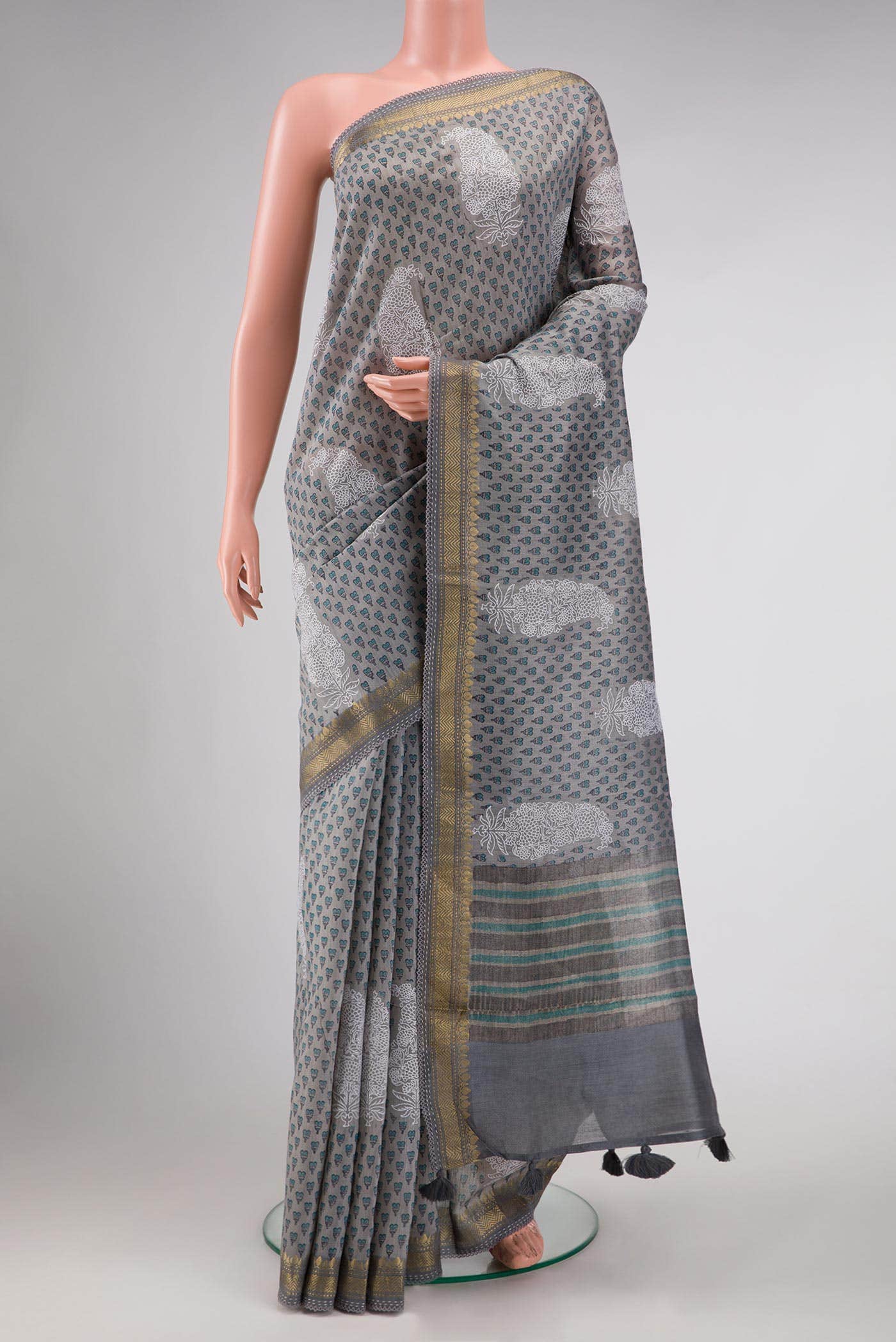 Grey Chanderi Silk Saree