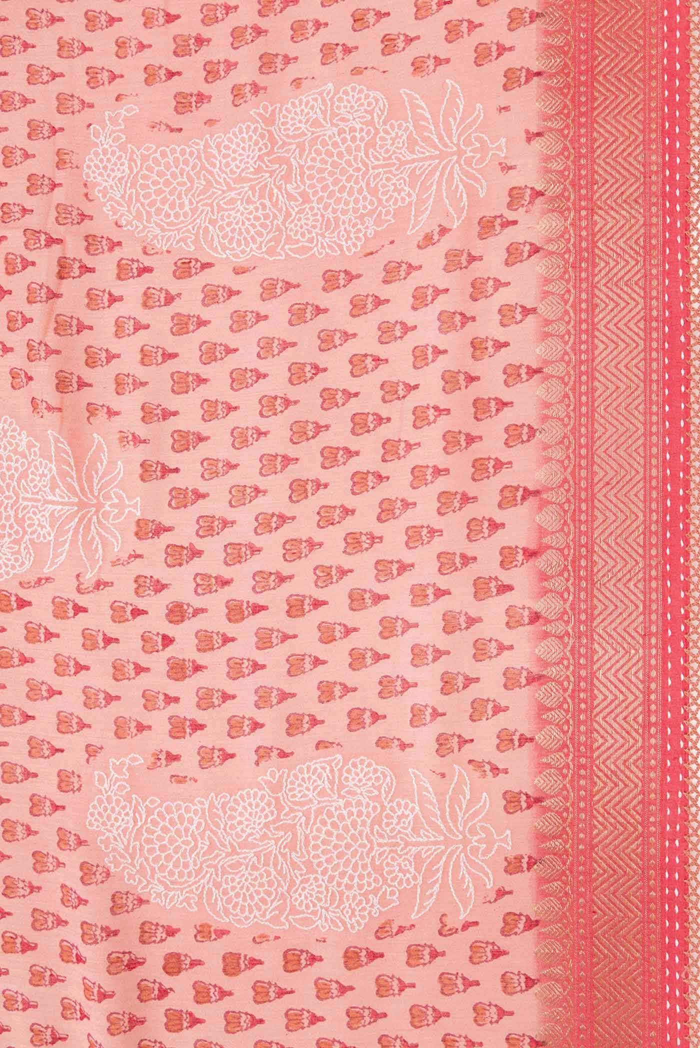 Peach Tussar Silk Saree