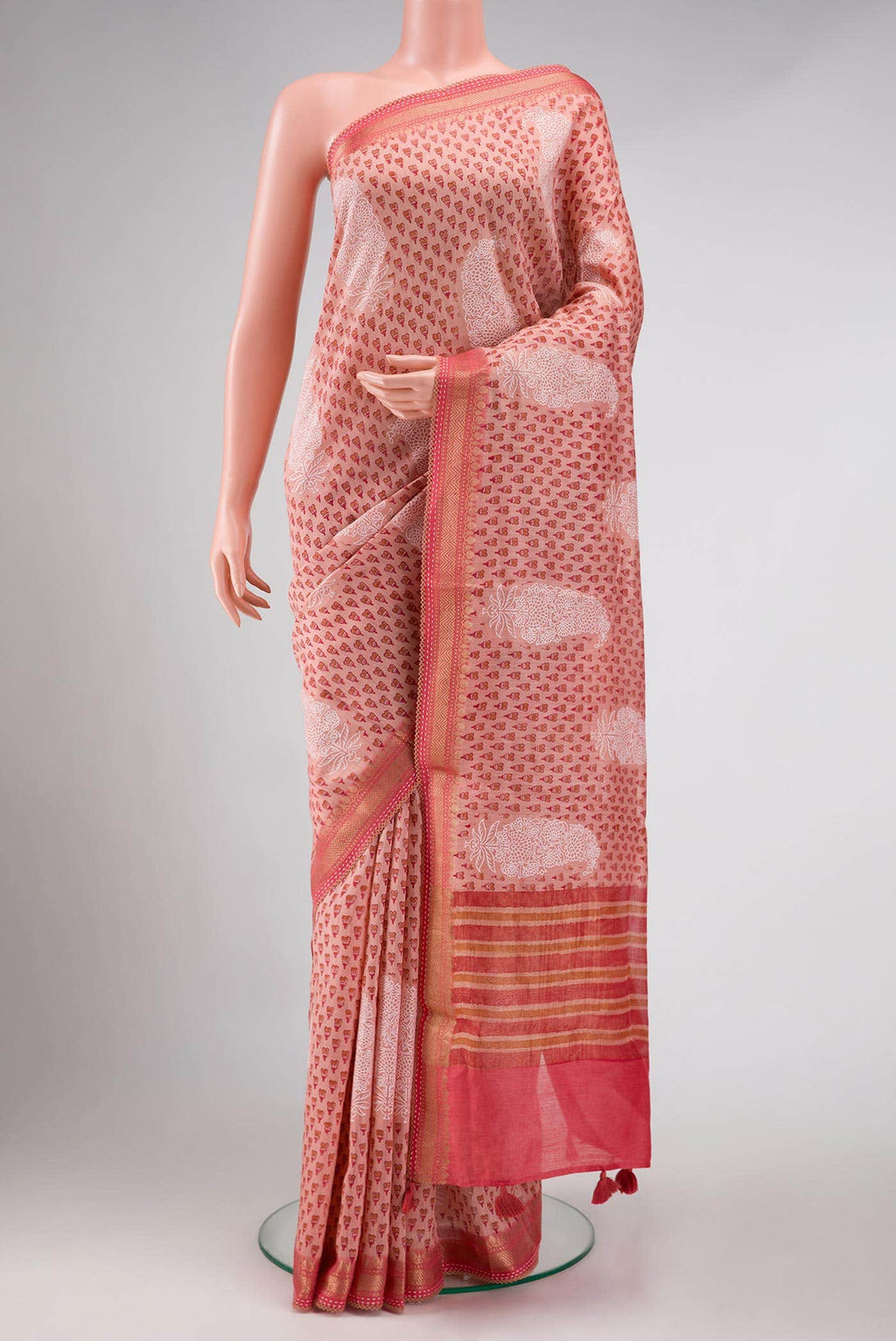 Peach Tussar Silk Saree